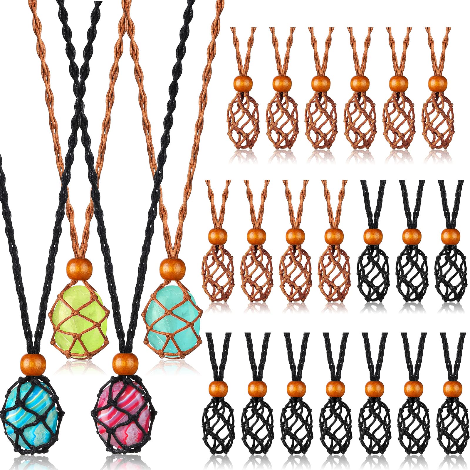 24 Pcs Adjustable Crystal Necklace Holder - Empty Stone Pendant Cage for Quartz, Amethyst & Gemstones | Jewelry Organizer for Necklaces, Charms & Spiritual Crystals (Perfect for Display, Gifting & Meditation)