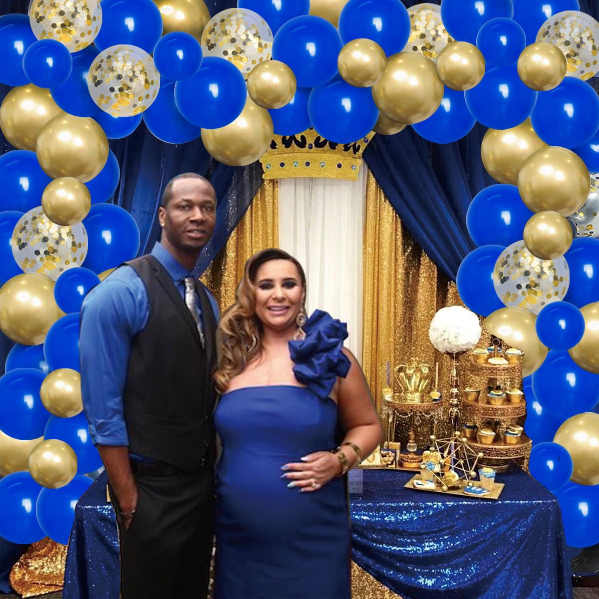Royal Prince Baby Shower Decorations Kit - Blue & Gold Balloon Garland Arch, Crown Banner, Foil Balloons for Boys & Girls - Perfect for Little Prince Baby Showers, 1st Birthday Parties & Royal Themed Celebrations