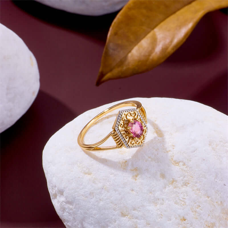 Vintage Pink Tourmaline Rhombus Filigree Ring - Elegant Gemstone Jewelry for Women | TB1926 | Perfect for Weddings, Parties & Special Occasions