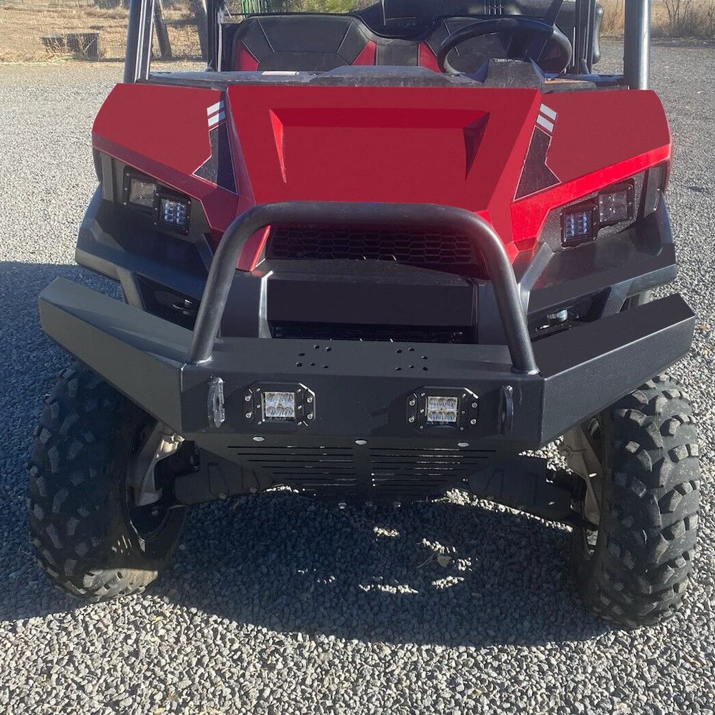 HECASA Heavy Duty Front Winch Bumper with 2x 18W LED Lights for 2010-2021 Polaris Ranger 400/500/570/800 Models - Full & Mid Size UTV Accessories with Hardware & Installation Guide | Perfect for Off-Roading, Hunting & Farm Work