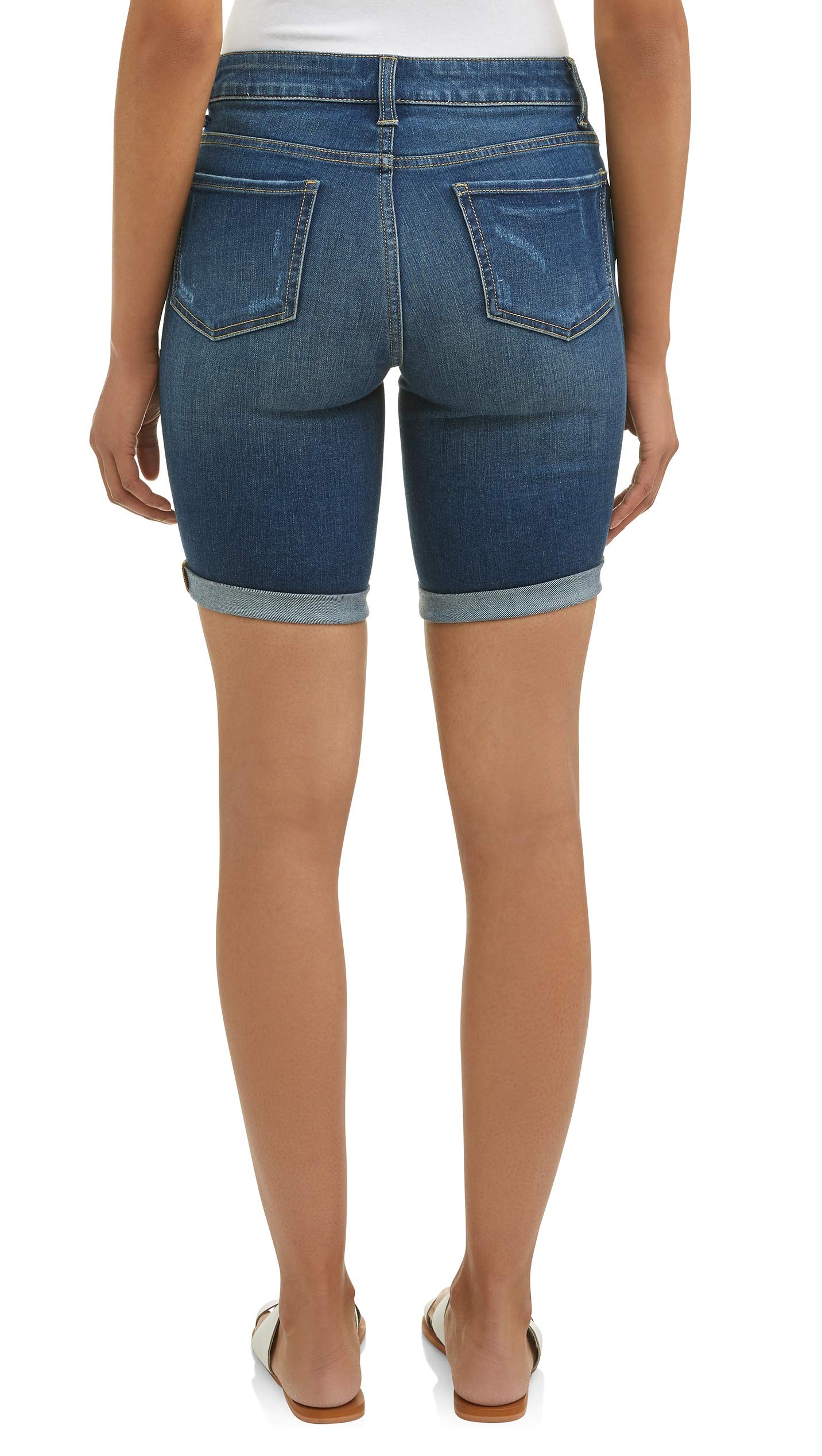 Women's Time & Tru Rolled Cuff Denim Bermuda Shorts - Dark Wash Size 6 | High Waist Casual Summer Shorts for Women | Perfect for Beach, Shopping & Everyday Wear