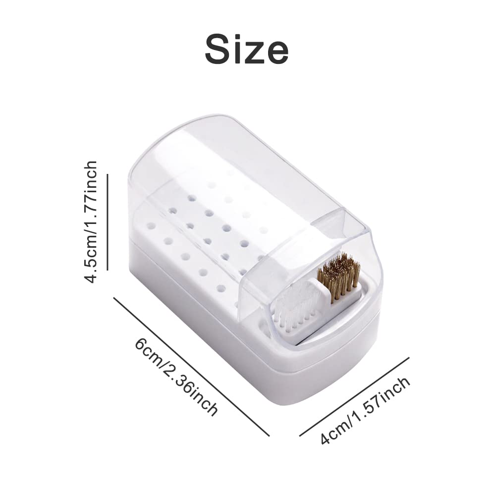 2 in 1 Nail Drill Bits Holder with 30 Holes & Cleaning Brush - Dustproof Stand Display for Nail Art Tools - Compact & Neat Organizer (White) - Perfect for Nail Salons & Home Manicures