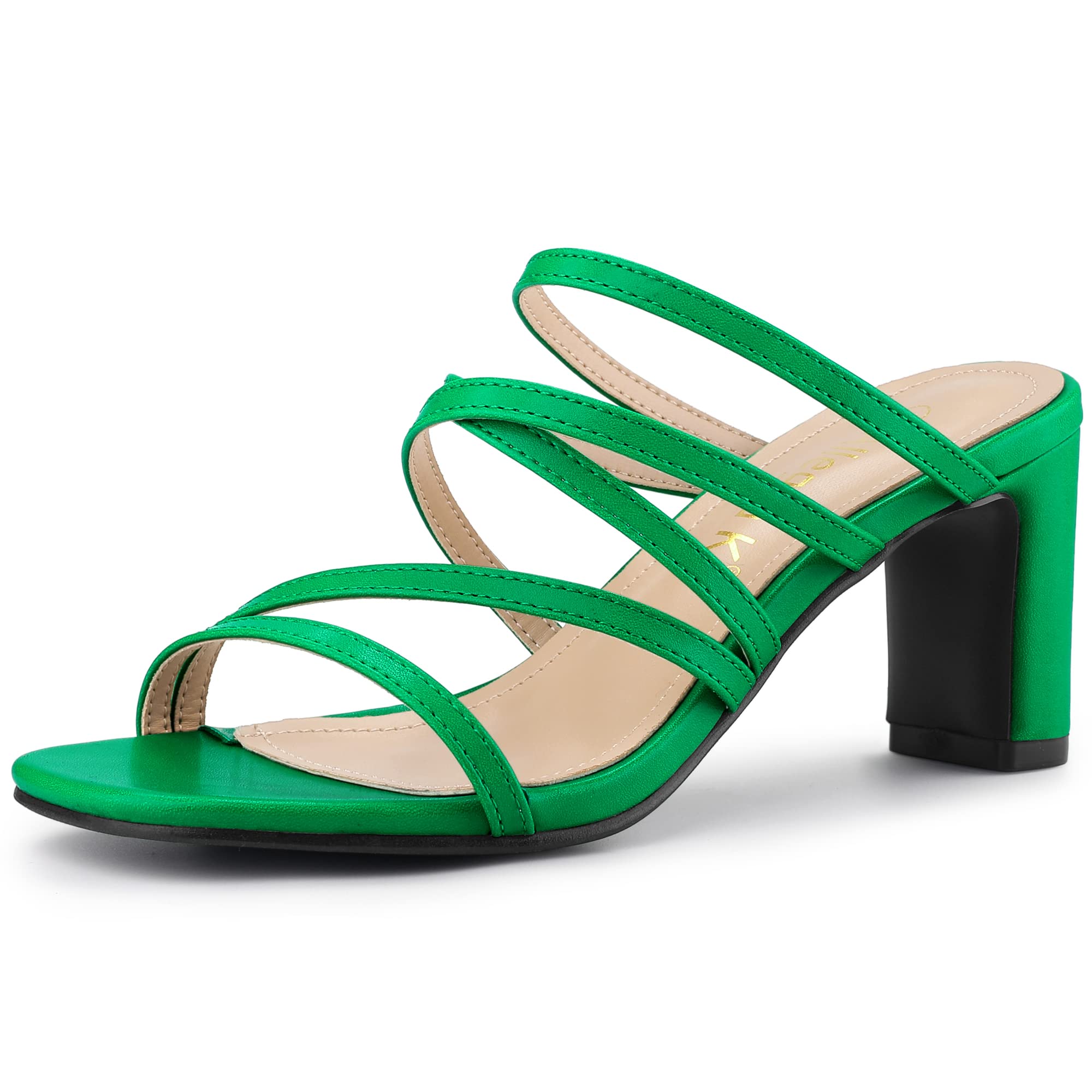 Allegra K Women's Strappy Block Heel Slide Sandals - Comfortable Dressy Summer Shoes for Weddings, Parties & Office Wear
