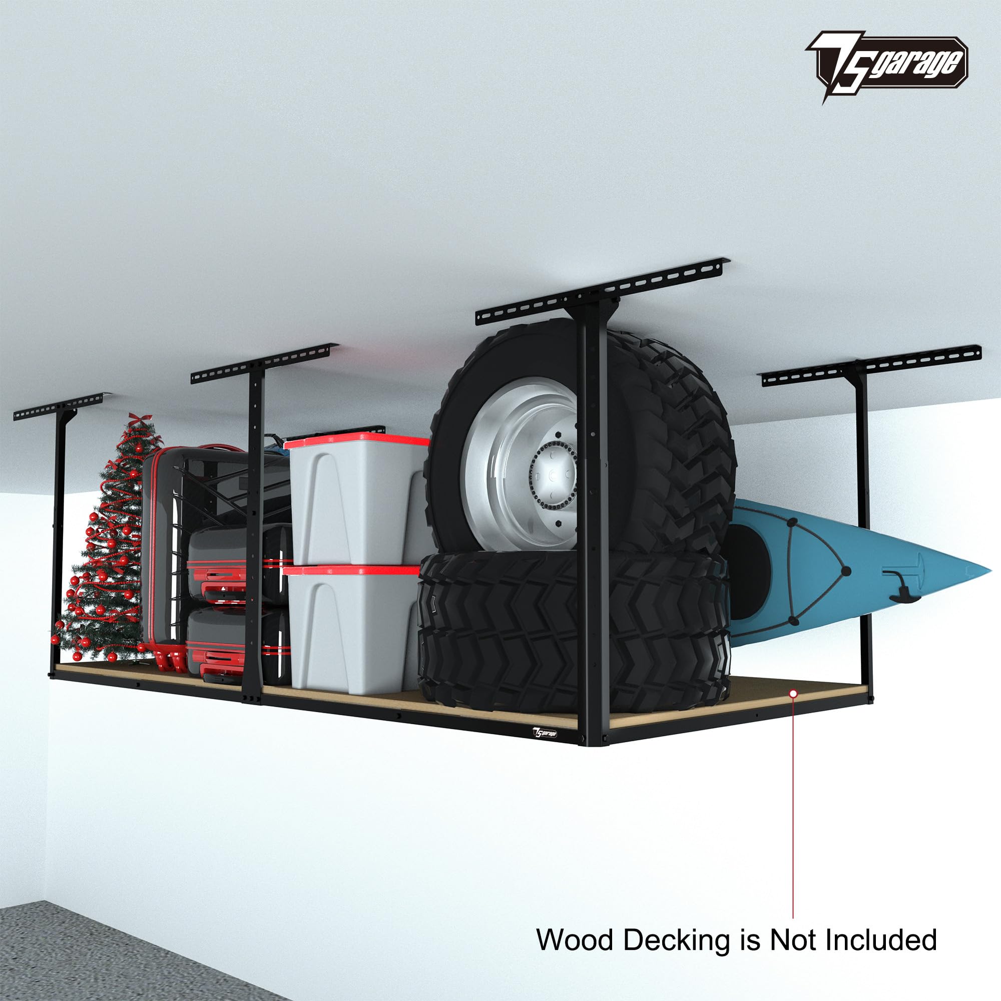 4x8 Overhead Garage Storage Rack - Heavy Duty Adjustable Ceiling Organizer Without Decking, 600lbs Capacity, Easy Single Person Installation - Perfect for Garage Organization, Seasonal Storage & Home Workshop Use