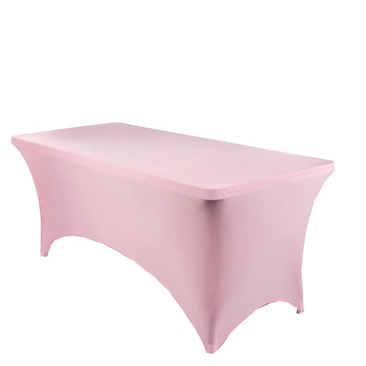 20-Pack Rectangular Stretch Spandex Table Covers 8ft - Fitted Spandex Tablecloths for Wedding Decorations, Banquets & Events - Blush Pink (8ft) - Perfect for Party Decor, Buffet Tables & Reception Setup