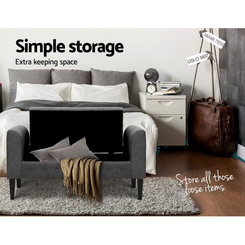 Grey Fabric Storage Ottoman - Foldable Footrest Stool with Hidden Compartment for Living Room, Bedroom & Home Organization