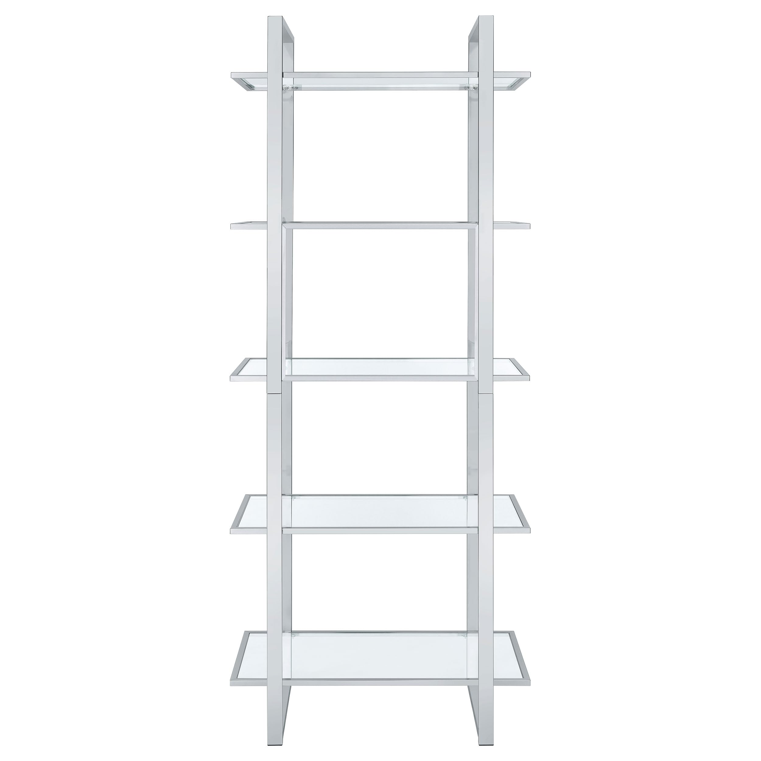 Coaster Home Furnishings Hartford Glass Shelf Bookcase with Chrome Frame - Modern Display Shelf for Living Room, Bedroom or Office Storage