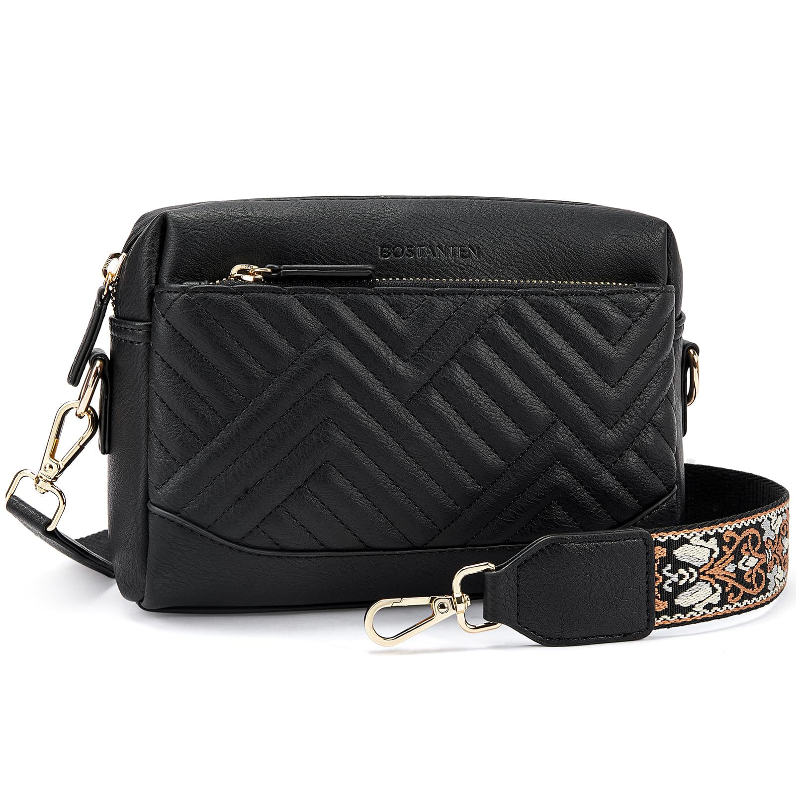 BOSTANTEN Women's Vegan Leather Crossbody Bag - Quilted Shoulder Purse with Adjustable Strap | Perfect for Work, Travel & Everyday Use