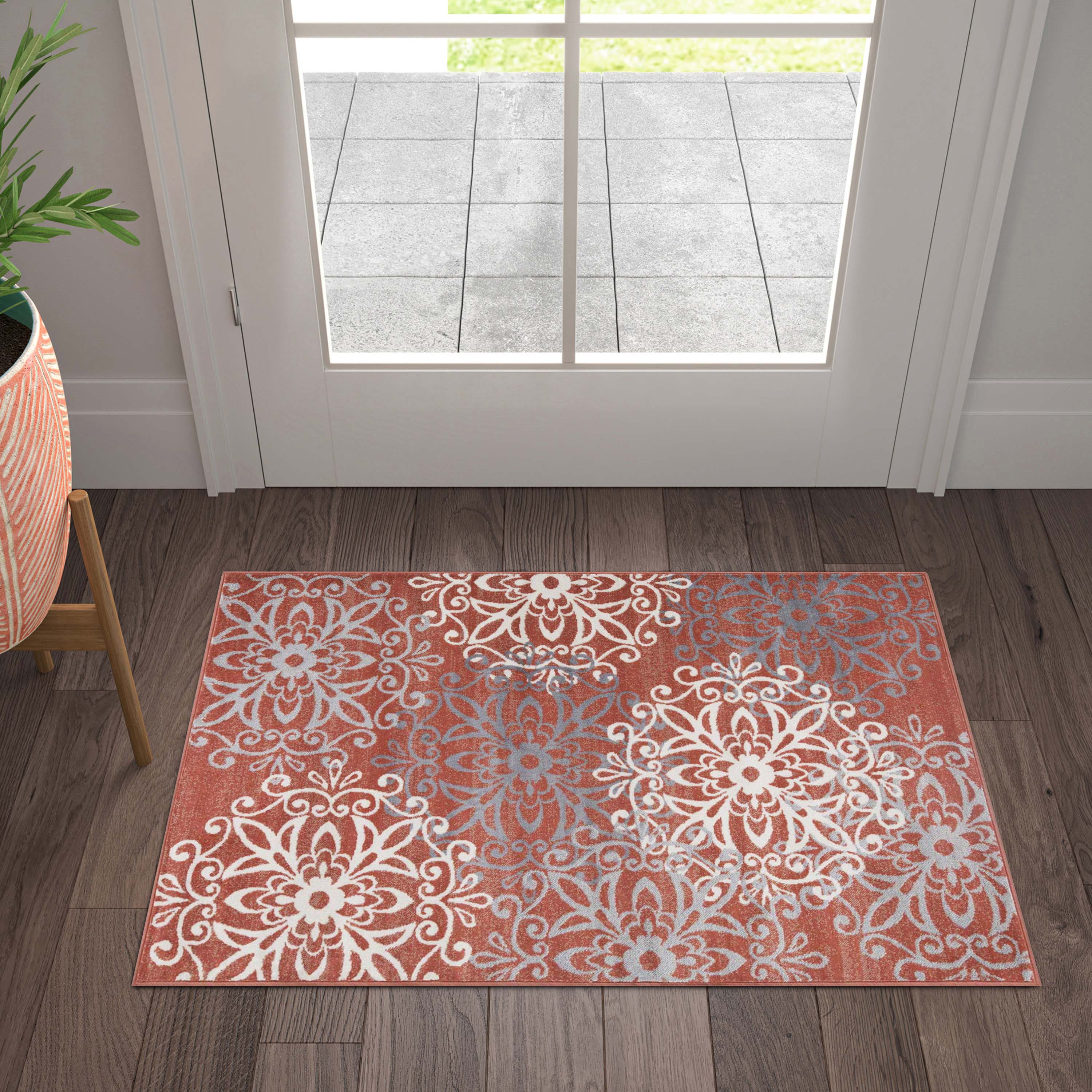 Leigh Traditional Floral Scroll Indoor Area Rugs & Runner Rugs - Non-Slip Soft Living Room Bedroom Decor Carpet