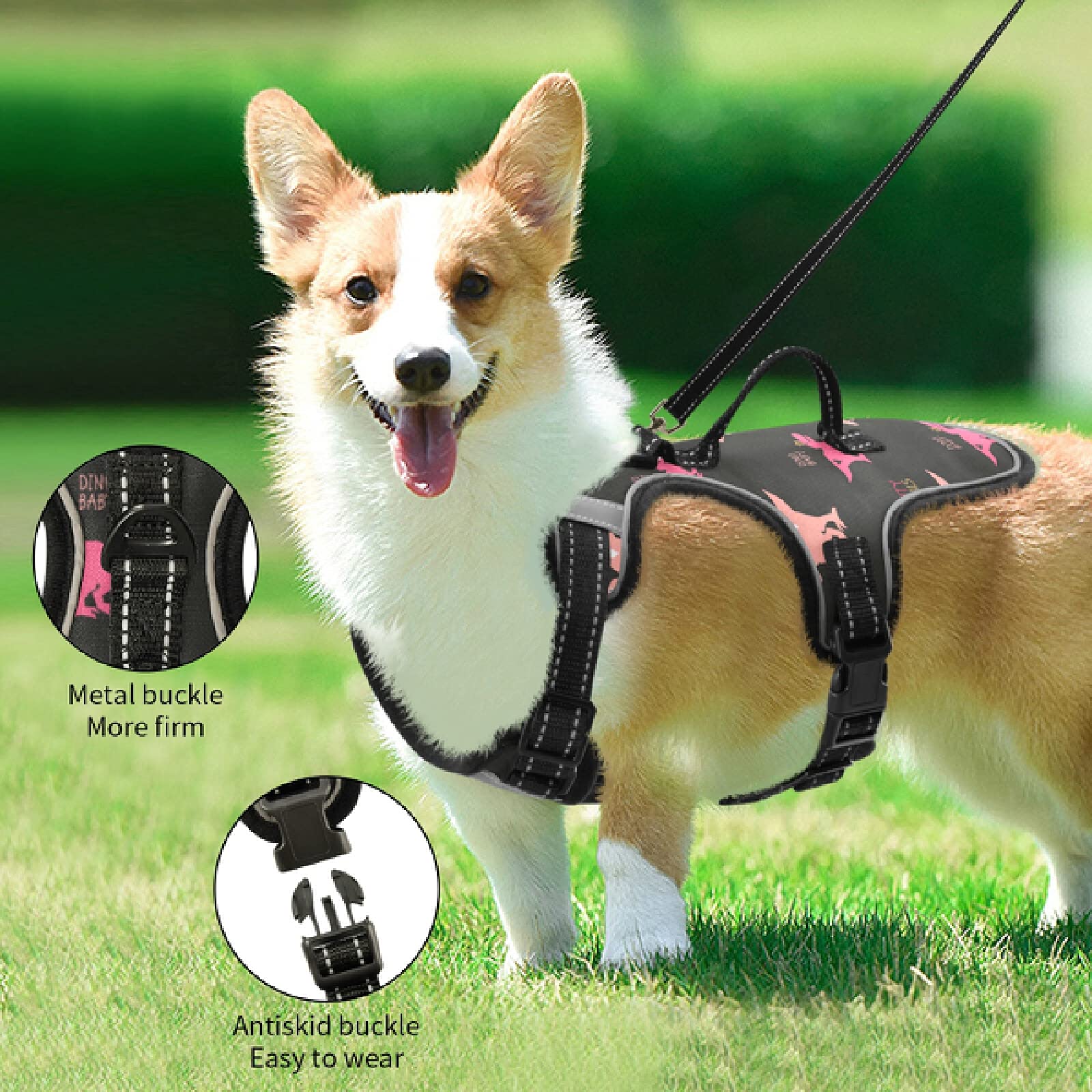 Dinosaur Dog Harness No Pull Pet Vest - Reflective Breathable Small & Medium Dog Harness with Nylon Handle for Walking, Hiking & Outdoor Adventures
