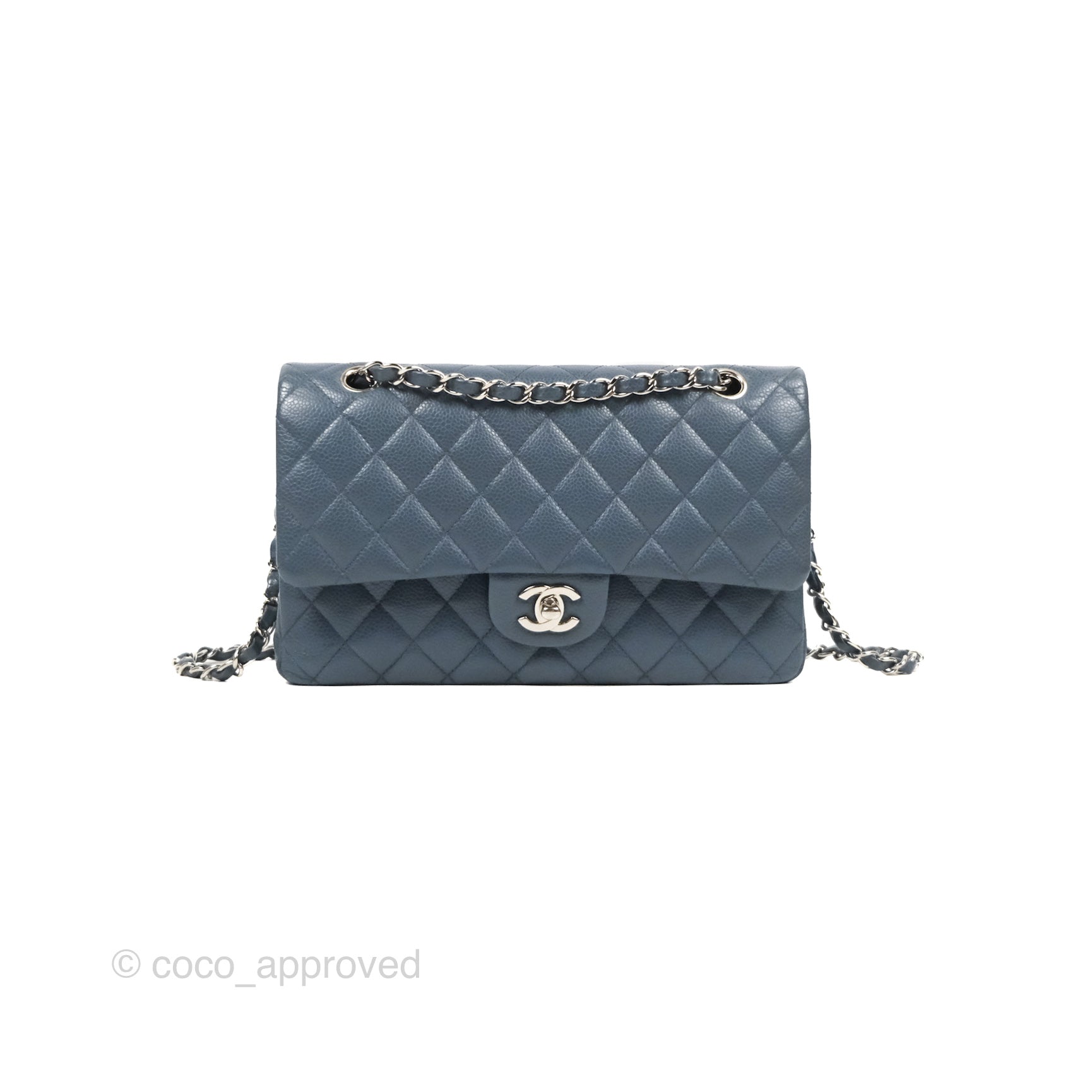 Chanel Classic Double Flap Quilted Medium/Large Handbag in Blue Caviar Leather with Silver Hardware - Perfect for Work, Evening Events & Luxury Fashion Accessories