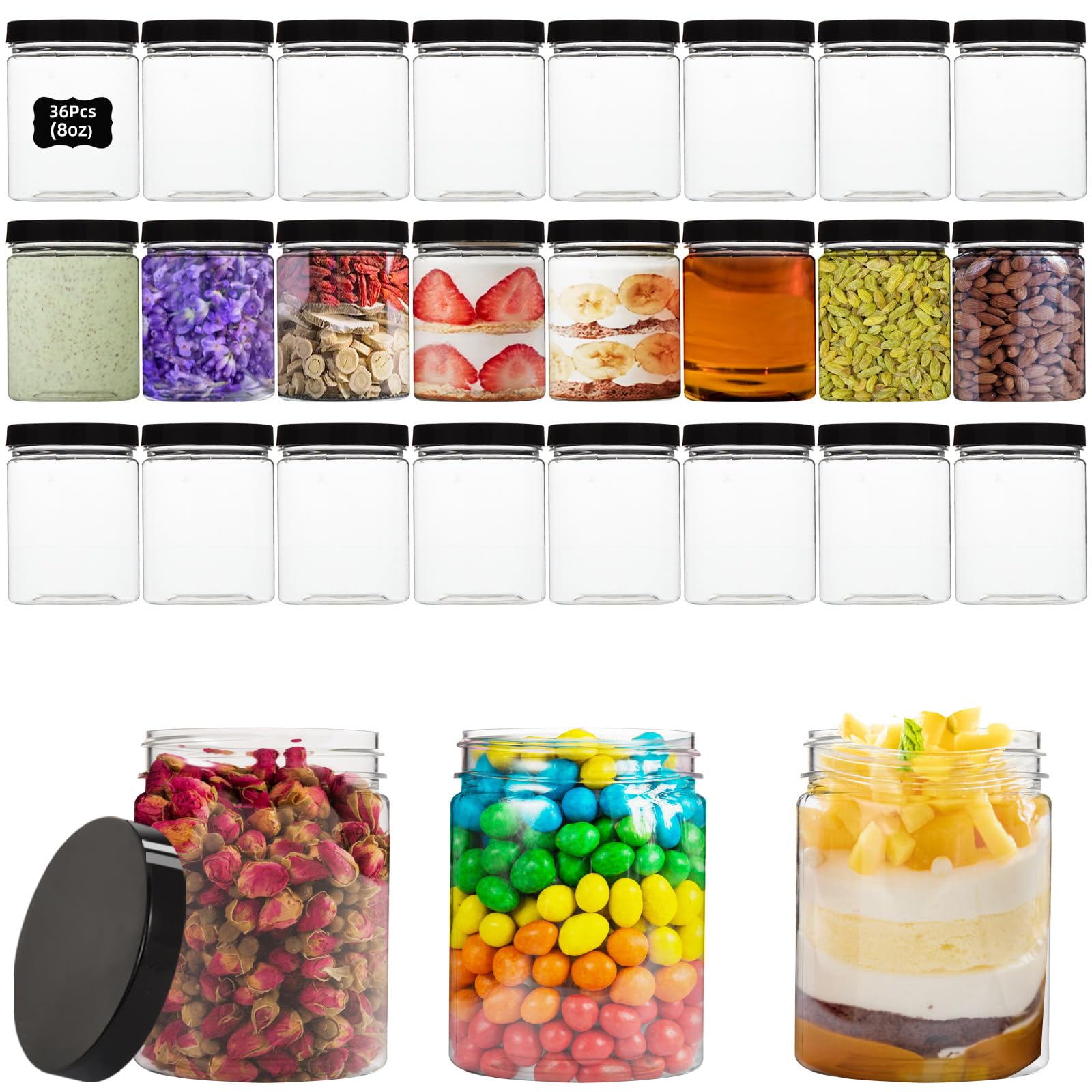 8 oz Plastic Containers with Lids - 36 Pack Empty Round Jars for Slime, Cosmetics, Lotion, Cream & Travel Storage | Airtight Screw-On Lids for Makeup, Ointments & Butter - Perfect for DIY Crafts, Bathroom Organizers & Small Item Storage