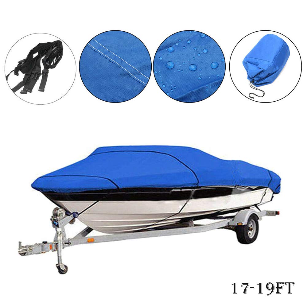 MASO Heavy Duty Boat Cover 17-19ft - 210D Waterproof Marine Grade Speedboat Cover with UV Protection - Perfect for Outdoor Boat Storage & Winter Protection