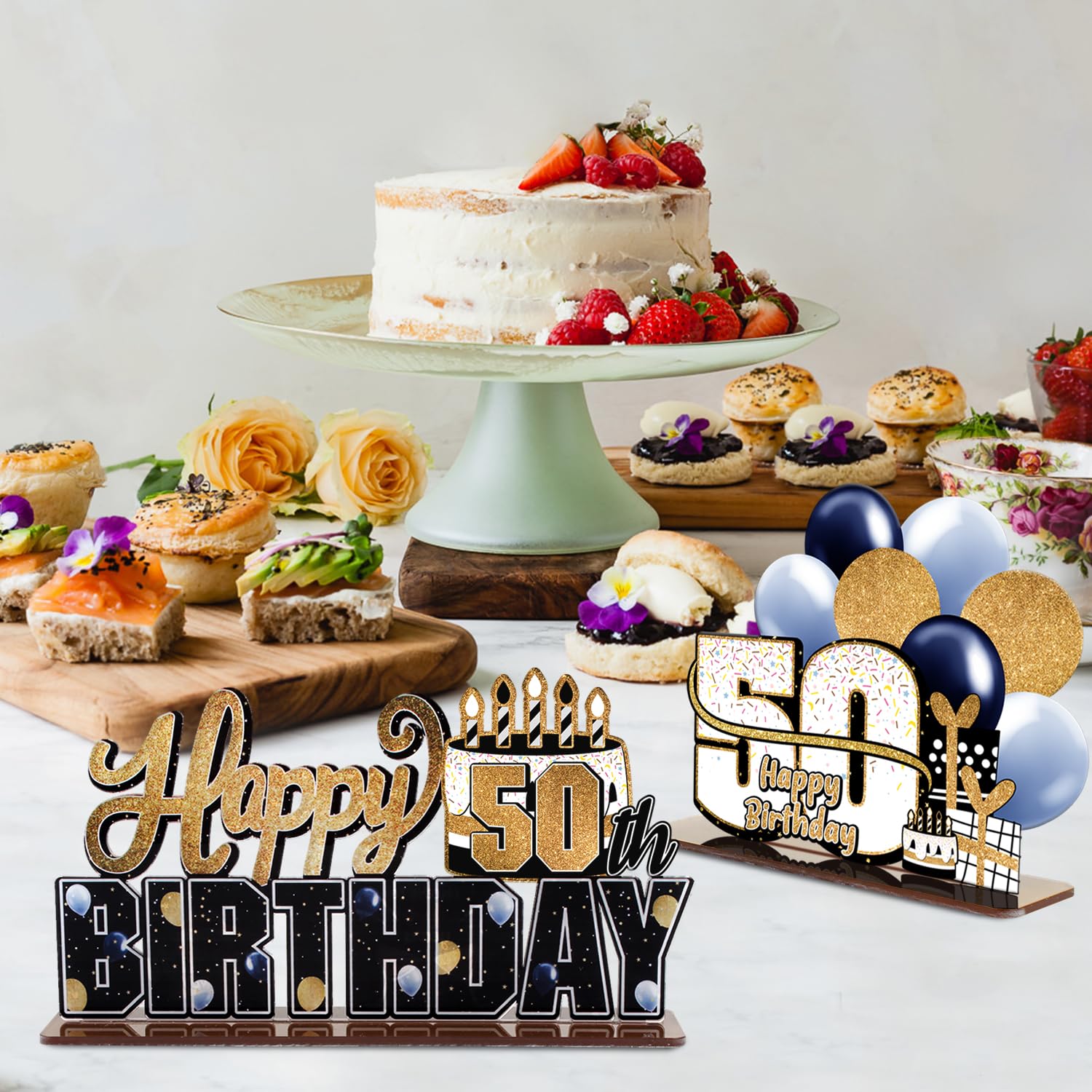 50th Birthday Gold Acrylic Table Topper Centerpiece Set - Cheers to Fifty Years Party Decorations for Anniversary Celebration | Perfect for Milestone Birthday Parties, Retirement Celebrations & Golden Jubilee Events