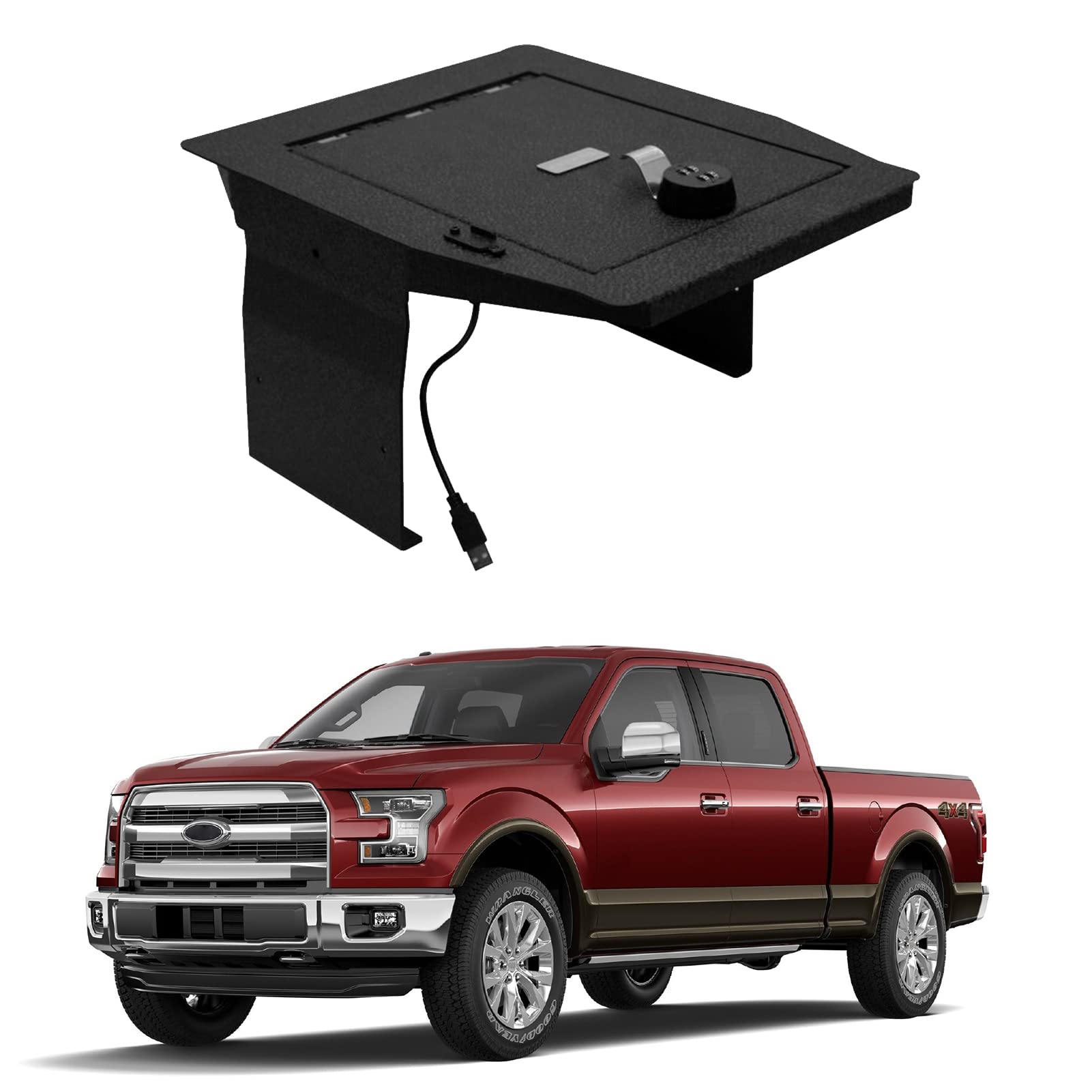 Secure 4-Digit Combination Lock Gun Safe Box for 2015-2020 Ford F150, 2017-2022 Ford Super Duty 250/350/450 & 2018-2024 Ford Expedition - Heavy Duty Center Console Safe with Organizer | Perfect for Vehicle Storage & Firearm Protection