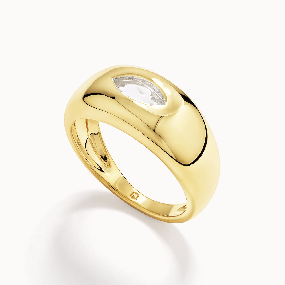 White Topaz Marquise Curve Pinky Ring in Gold - Elegant Women's Fashion Jewelry for Parties, Weddings & Special Occasions