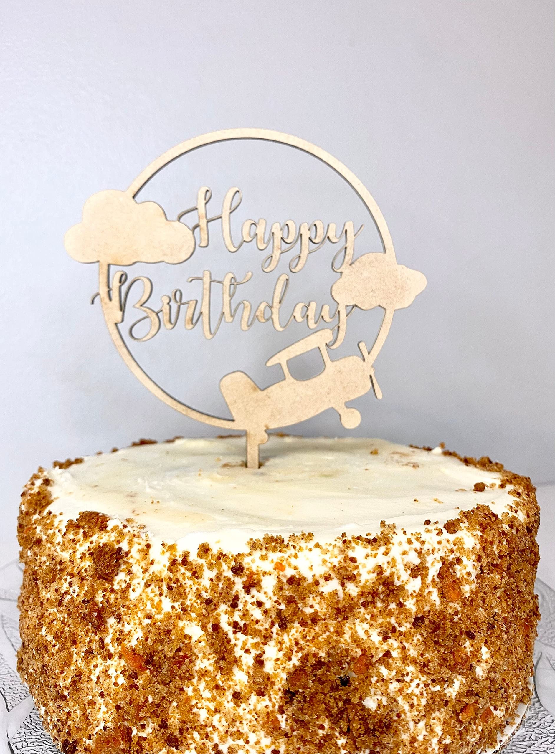 Personalized Wooden Airplane Cake Topper - 'Up Up And Away Happy Birthday' Theme for Wonderful World Birthday Cakes | Perfect for Kids' Birthday Parties, Baby Showers & Aviation-Themed Celebrations