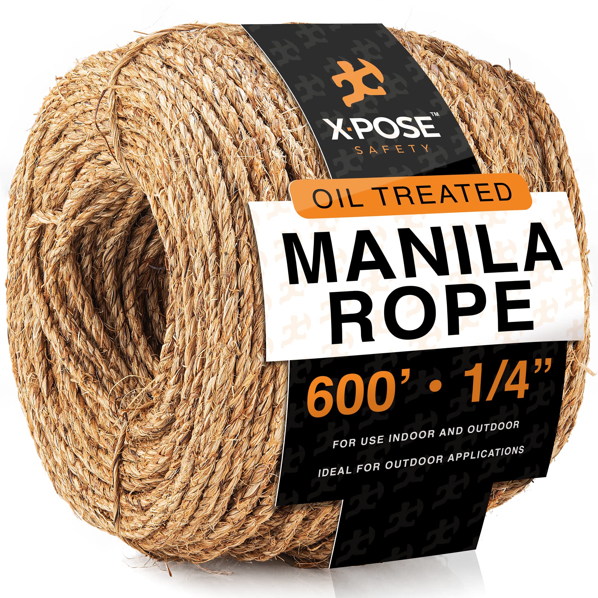 Natural Manila Rope - 3 Strand Twisted Braided Cordage (1/4