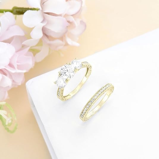 Moissanite Engagement Ring Set 925 Sterling Silver White Gold/Yellow Gold/Rose Gold Wedding Band for Women - D Color VVS1 Round Cut Bridal Jewelry Set - Perfect for Proposals, Anniversaries & Special Occasions