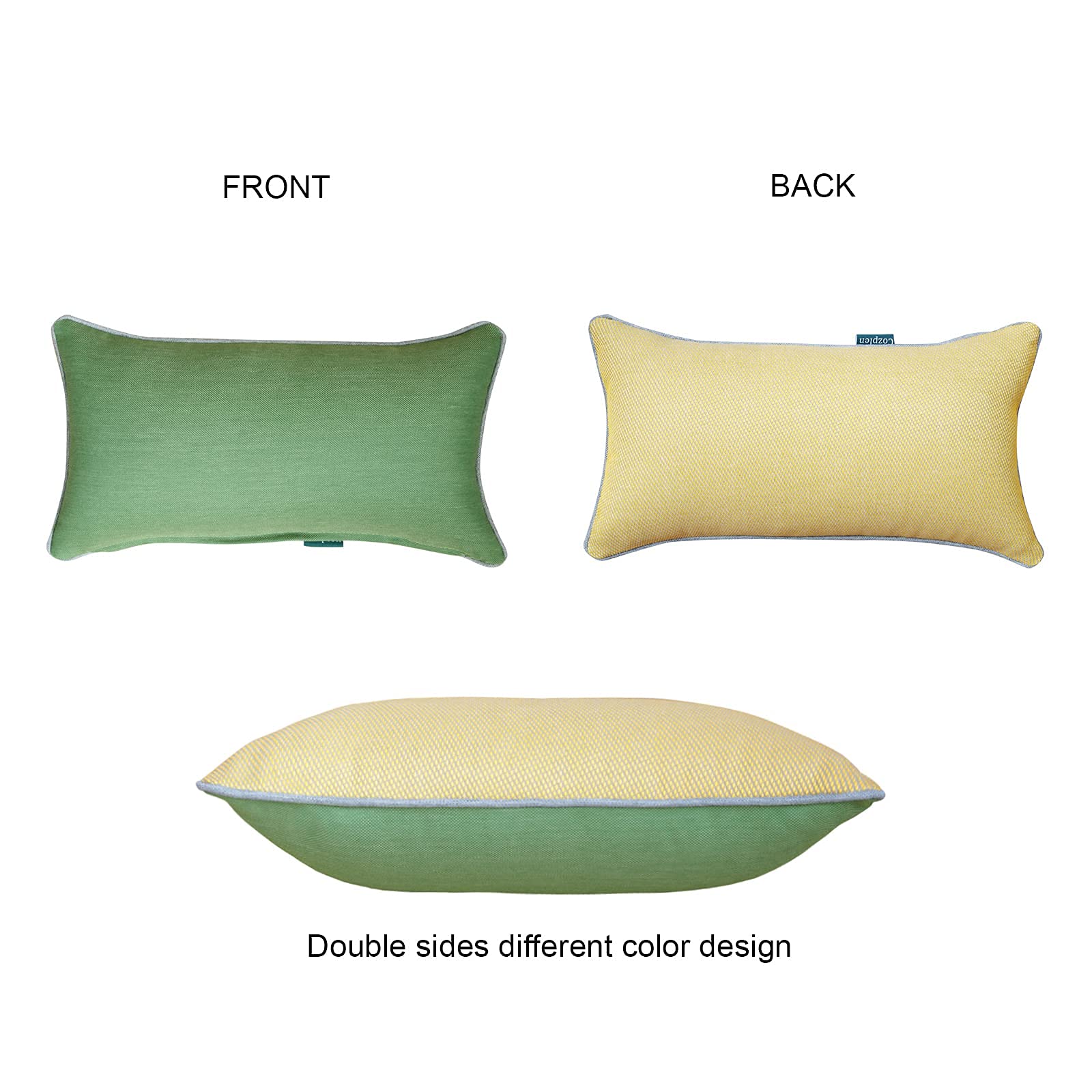 Waterproof Outdoor Lumbar Pillows 10x18 Inches - Set of 2 Rectangle Patio Cushions for Garden Furniture, Yellow & Green - Perfect for Poolside Lounging, Porch Seating & Backyard Decor