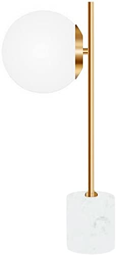 Nordic Ball Glass Table Lamp - Modern LED Bedside Lamp for Bedroom, Living Room, Office | Marble Base, Warm White Light, Reading & Ambient Lighting