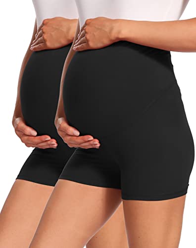 Foucome Women's Maternity Yoga Shorts - Ultra Soft High Waist Workout Running Biker Shorts & Athletic Leggings for Pregnancy - Perfect for Yoga, Gym, Running and Everyday Comfort