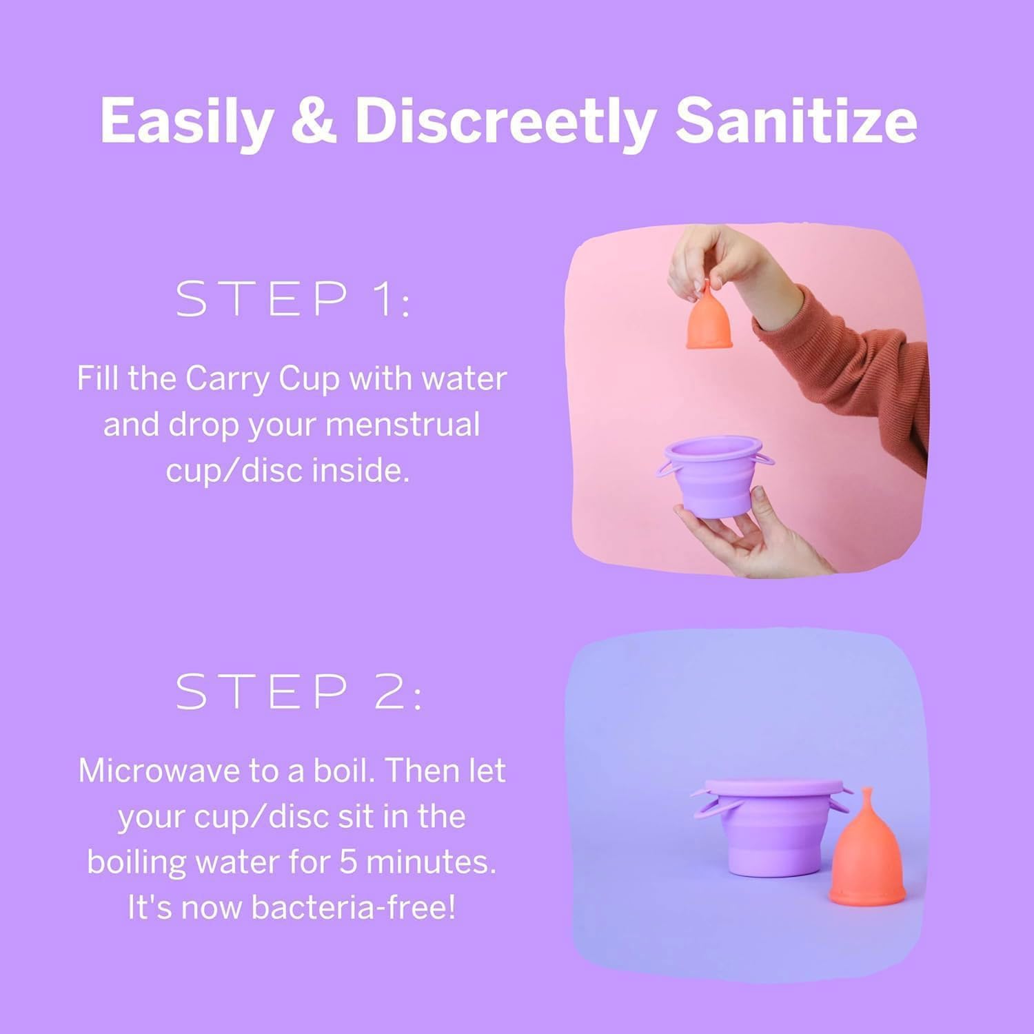 Pixie Menstrual Cup Compact Sterilizer - Portable Sanitizer for Menstrual Disc & Period Cup - Microwave Safe, Reusable, Collapsible Case Holder - Ideal for Travel, Camping, Dorms & Public Restrooms