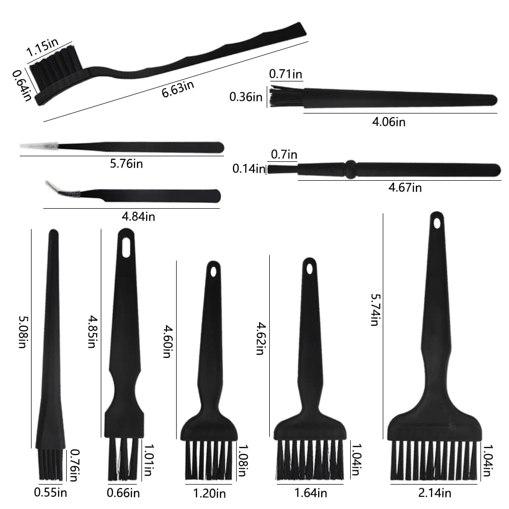 10-in-1 Anti Static Keyboard Cleaning Brush Kit - Portable Nylon Bristle Computer & Car Cleaning Tools with Plastic Handle (Black) - Perfect for Office, Home, Electronics Maintenance and Auto Detailing