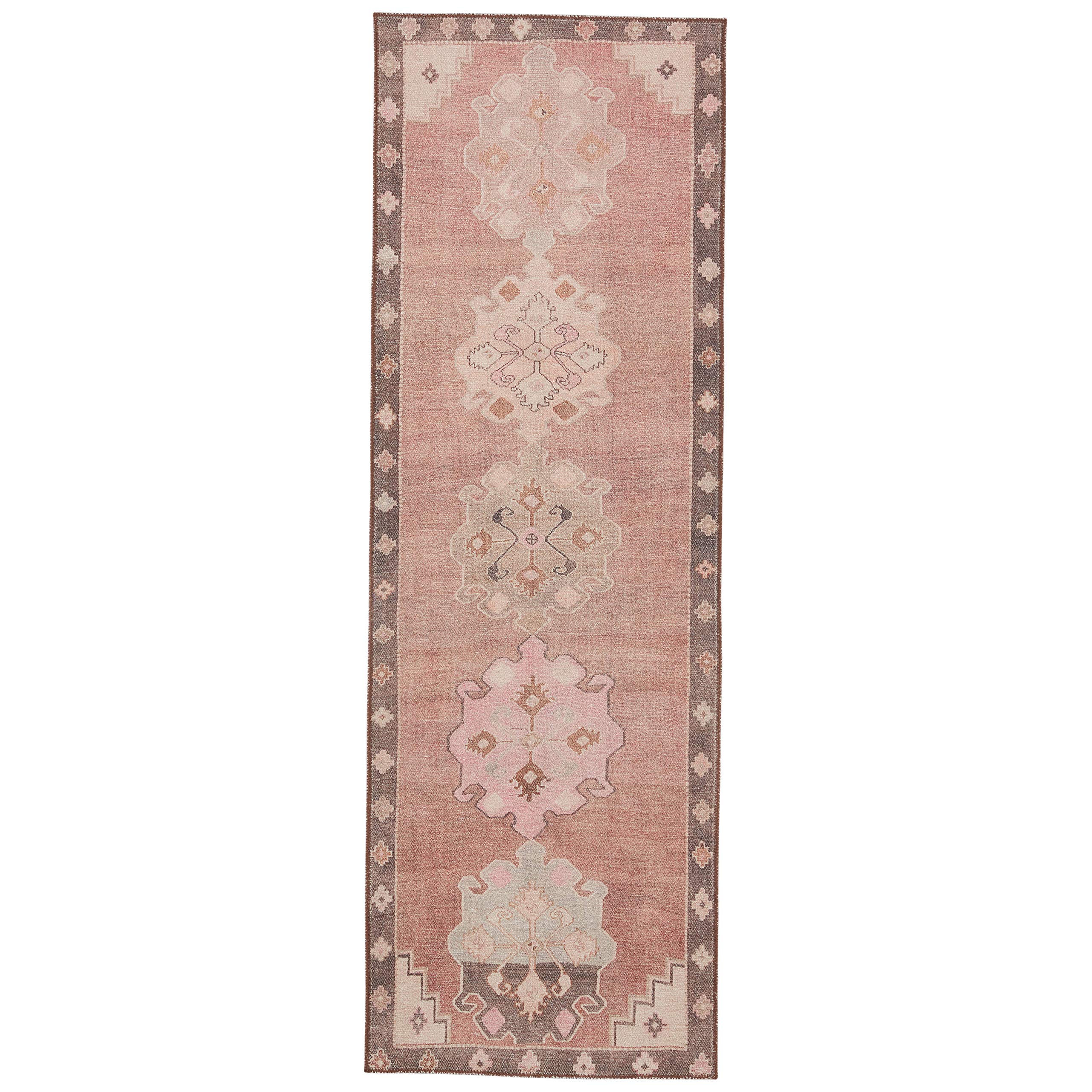 Jaipur Living Machine Washable 2x12 Runner Rug - Farmhouse Style Pink & Brown Distressed Vintage Rug - Perfect for Hallways, Entryways & Kitchen Floors