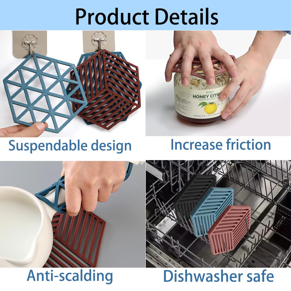 Premium Silicone Table Mats Set of 4 - Heat Resistant Non-Slip Dining Table Mats, Trivets & Coasters for Hot Pots & Bowls - Durable Kitchen Accessories for Dining, Serving & Home Decor