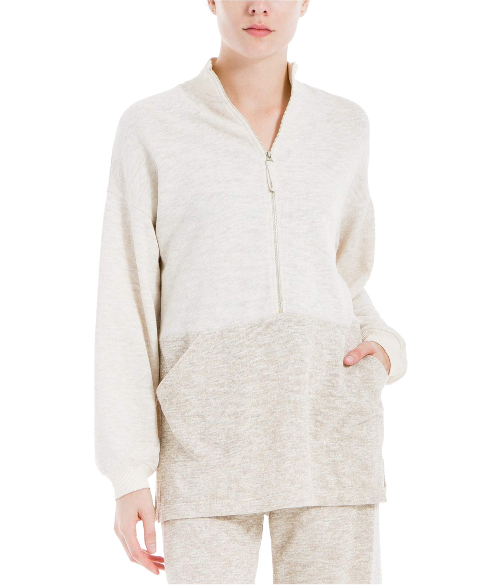 Max Studio London Women's Zip Front Knit Sweater - Beige, X-Large | Cozy Winter Pullover for Casual Outings & Office Wear