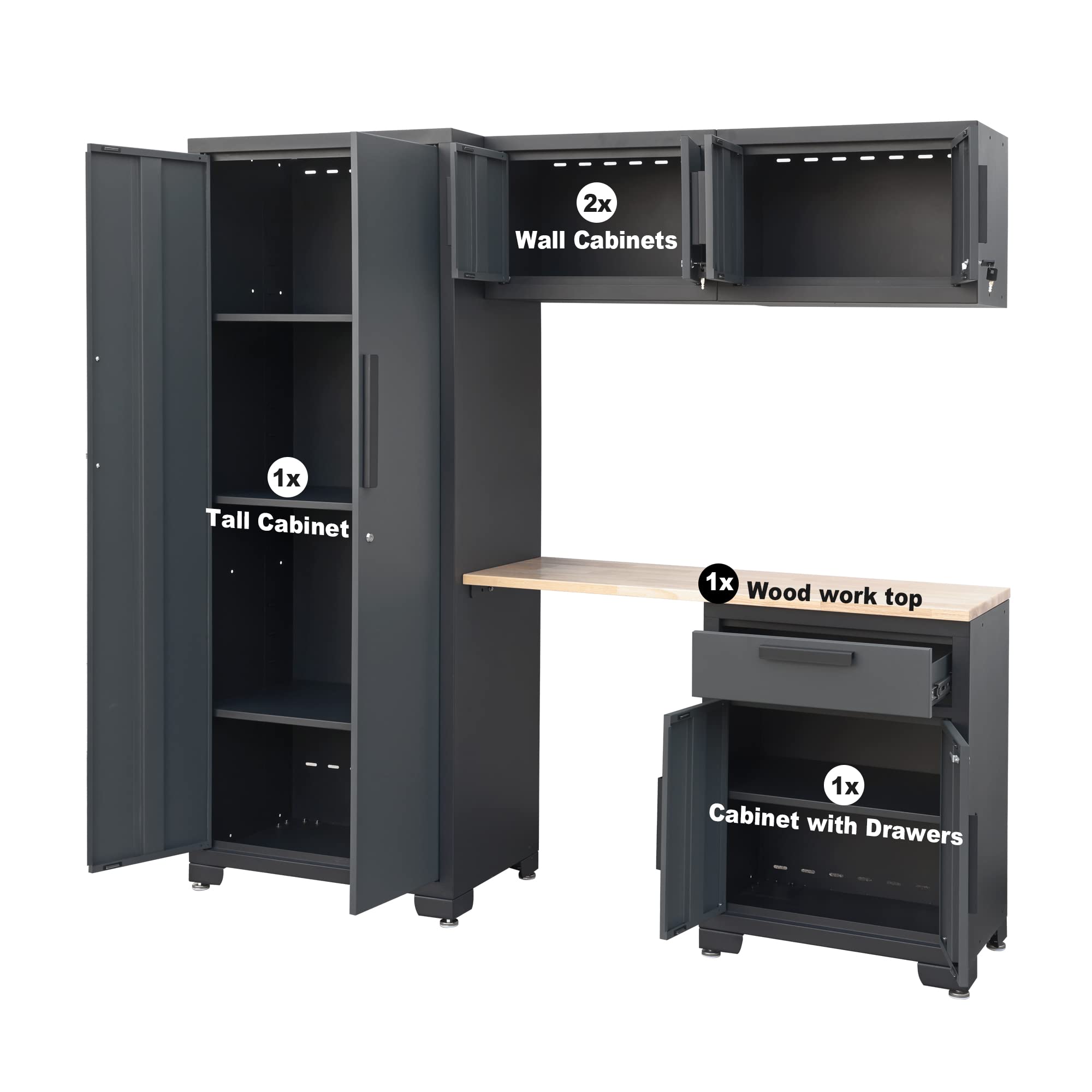 Torin 5-Piece Garage Storage System - Steel Cabinets & Workbench for Garage Organization