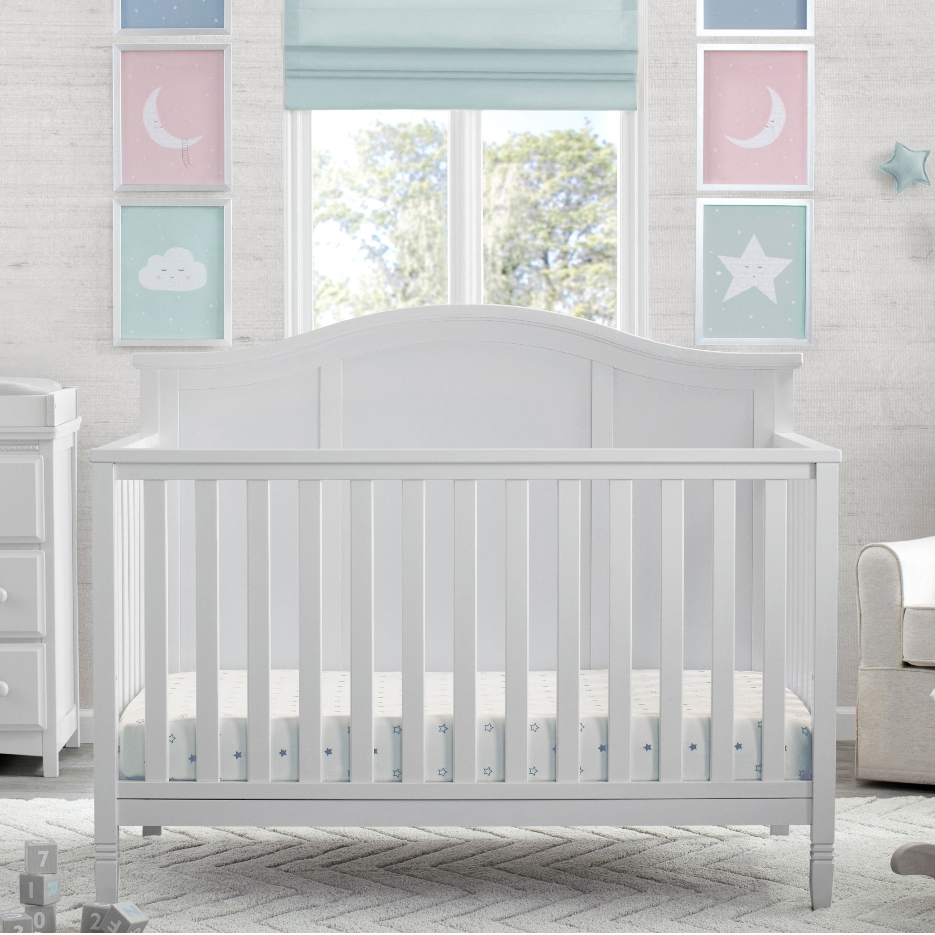Madrid 5-in-1 Convertible Baby Crib - Toddler Bed, Daybed & Full-Size Frame - Safe & Stylish Nursery Furniture for Newborns to Teens (White) - Perfect for Small Spaces & Growing Families