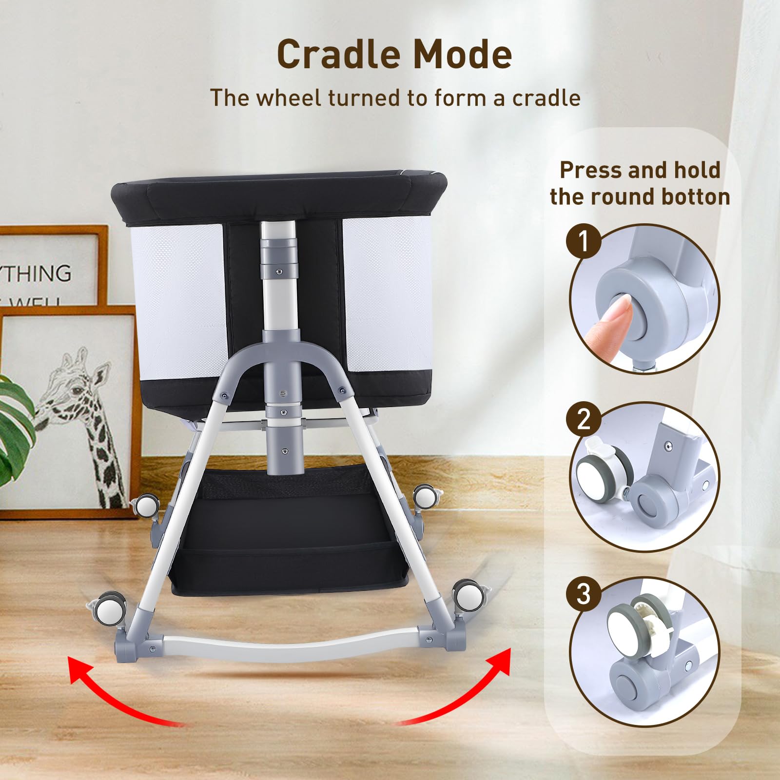 4 in 1 Baby Bassinet Bedside Sleeper - Portable Crib with Wheels, Changing Station & Storage | Foldable Travel Bassinet for Newborn 0-6 Months | Perfect for Nursery, Bedroom & Travel (White)