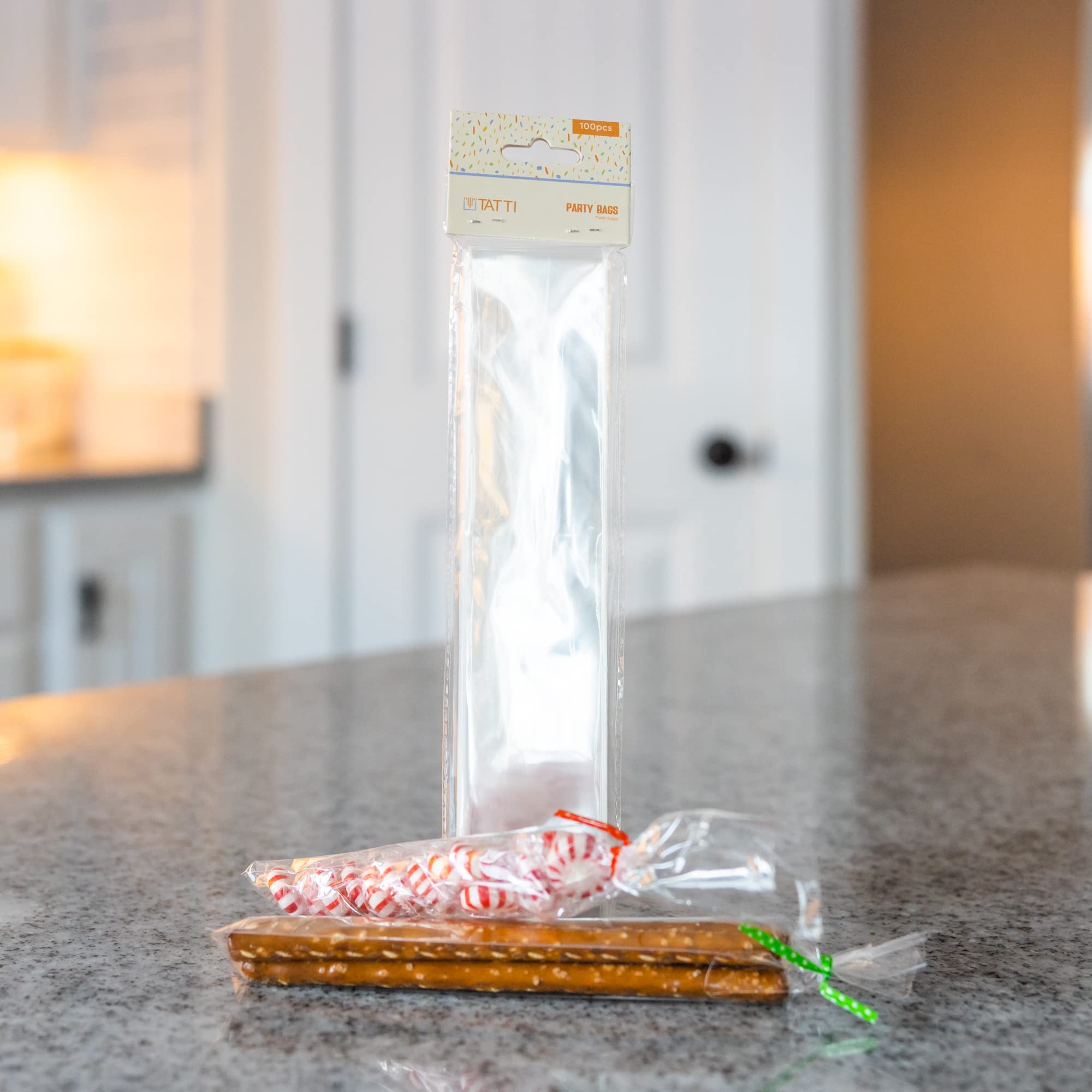 100 Pcs Clear Plastic Cellophane Bags [2x10 Inches] with 4