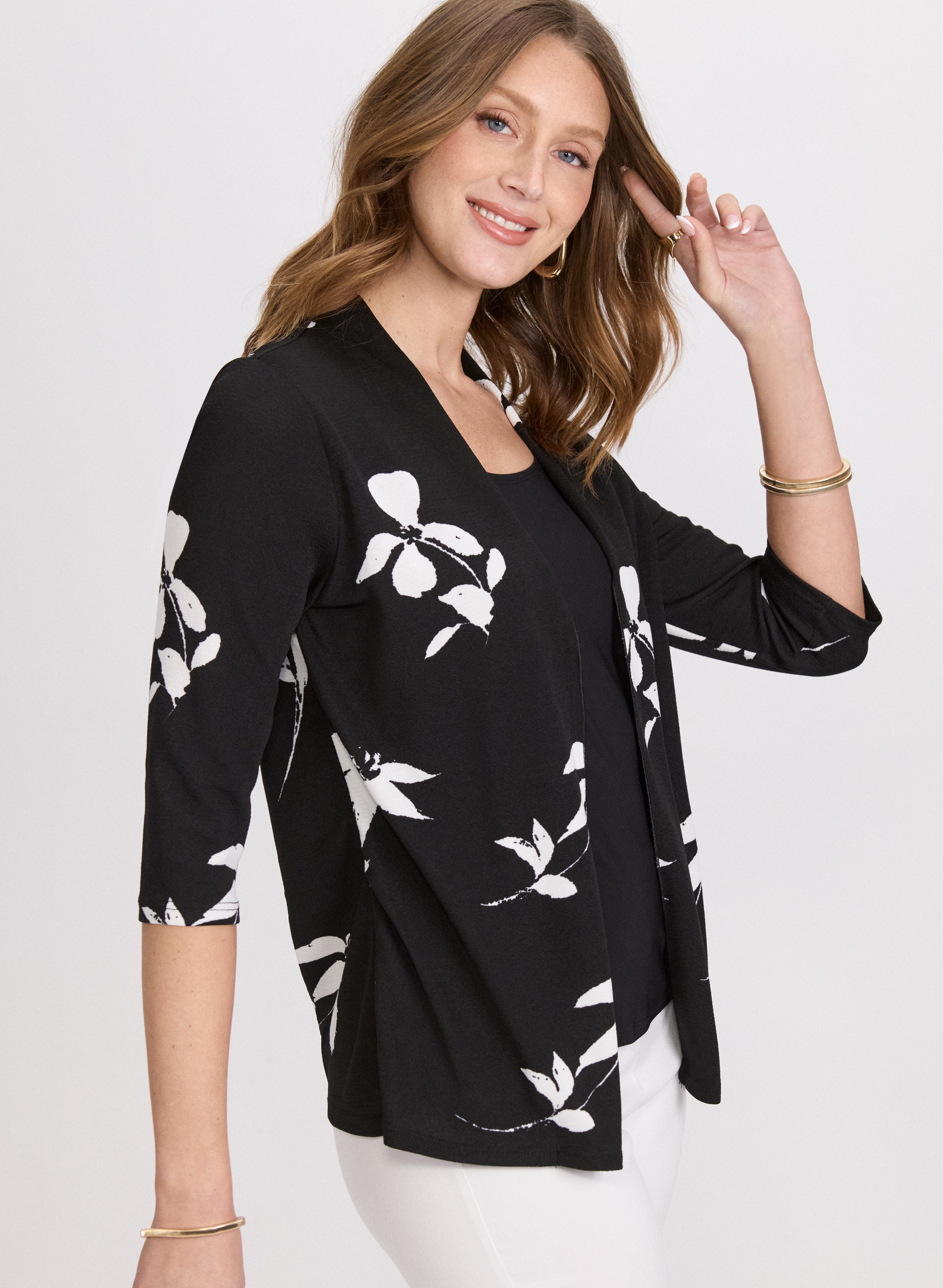Floral Print Illusion Top for Women - Elegant Blouse for Spring & Summer, Perfect for Parties, Dates & Office Wear