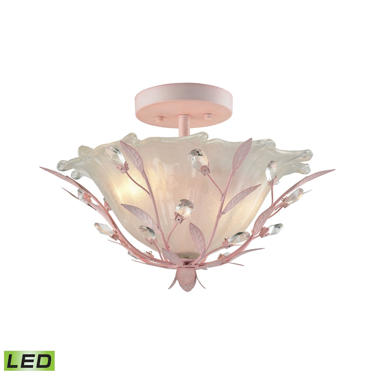 Circeo 2-Light Semi Flush Mount Ceiling Light Fixture - Pink Finish with Frosted Hand-Blown Glass Shades & Included LED Bulbs - Perfect for Bedroom, Nursery, or Hallway Lighting
