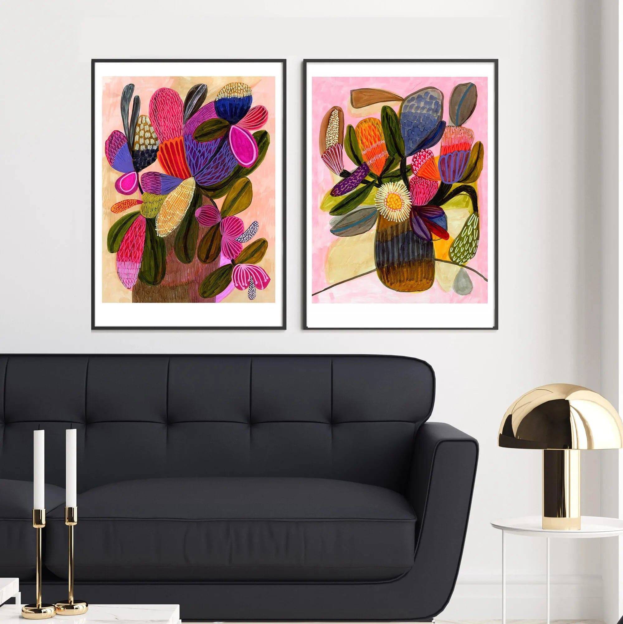 Modern Still Life Wall Art Print Set with Native Flowers - Elegant Home Decor for Living Room, Bedroom & Office