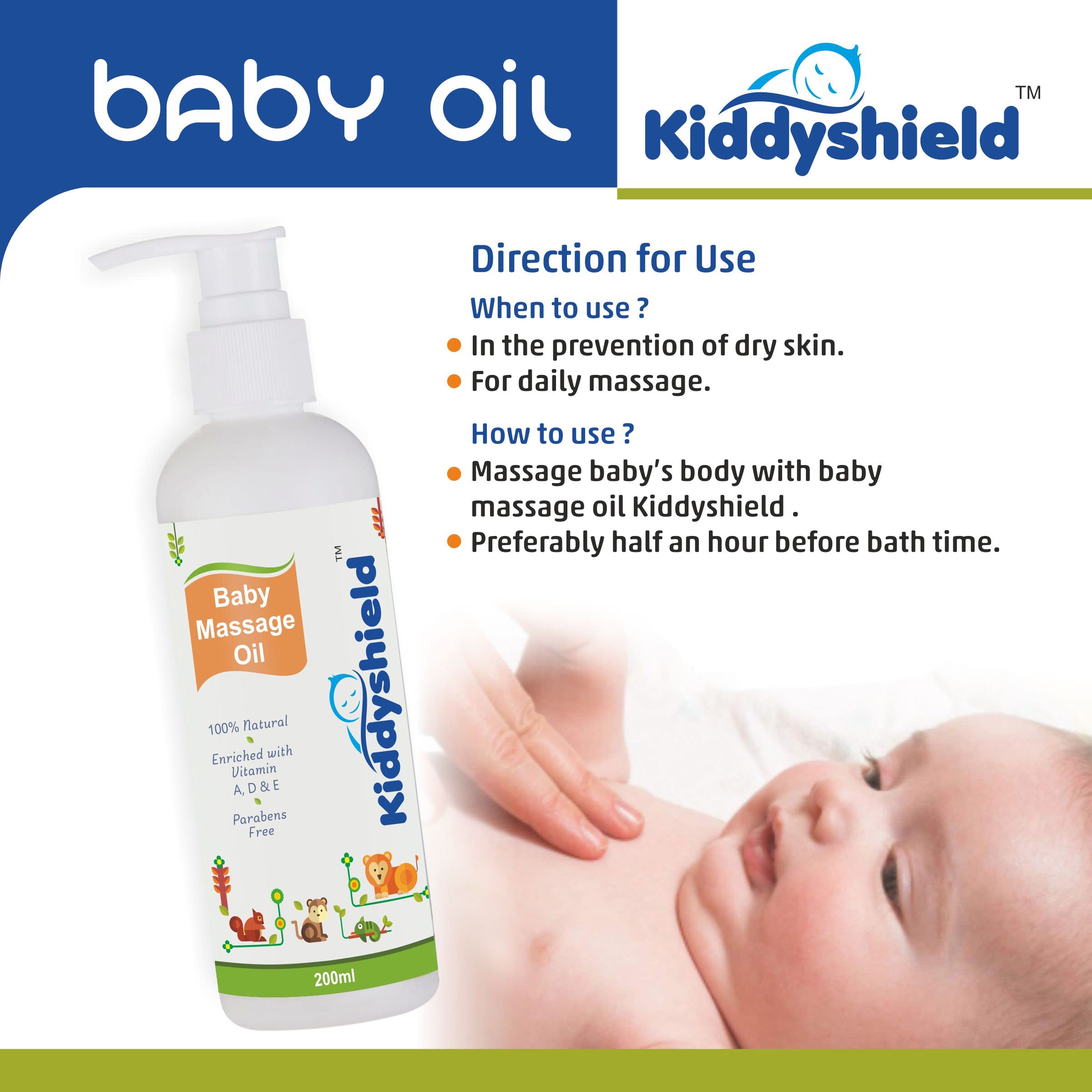 Organic Baby Massage Oil for Newborn to 12 Years - Kiddyshield 100% Natural Gentle Skin Care - Perfect for Relaxation, Bonding & Baby Massage Therapy (4oz Bottle)