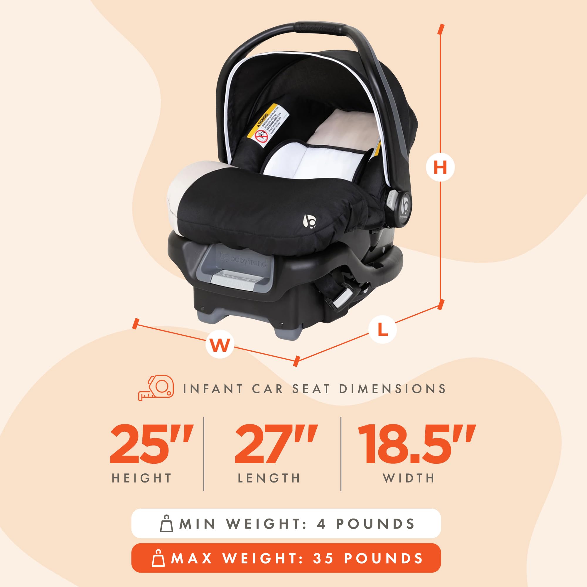 Baby Trend Ally Newborn Infant Car Seat Carrier Travel System - 5-Point Harness & Cozy Cover for Babies Up to 35 lbs (Modern Khaki) | Safe & Comfortable for Car Rides, Air Travel & Daily Use