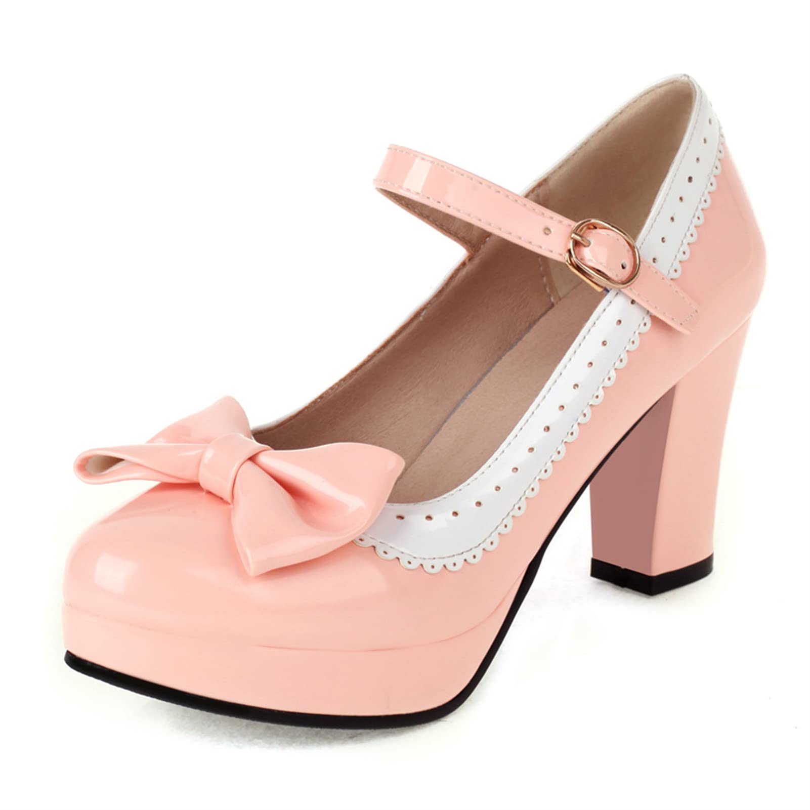 Women's Kawaii Bow Mary Jane Platform Pumps - Chunky Block Heel Dress Shoes for Party, Wedding & Casual Outfits