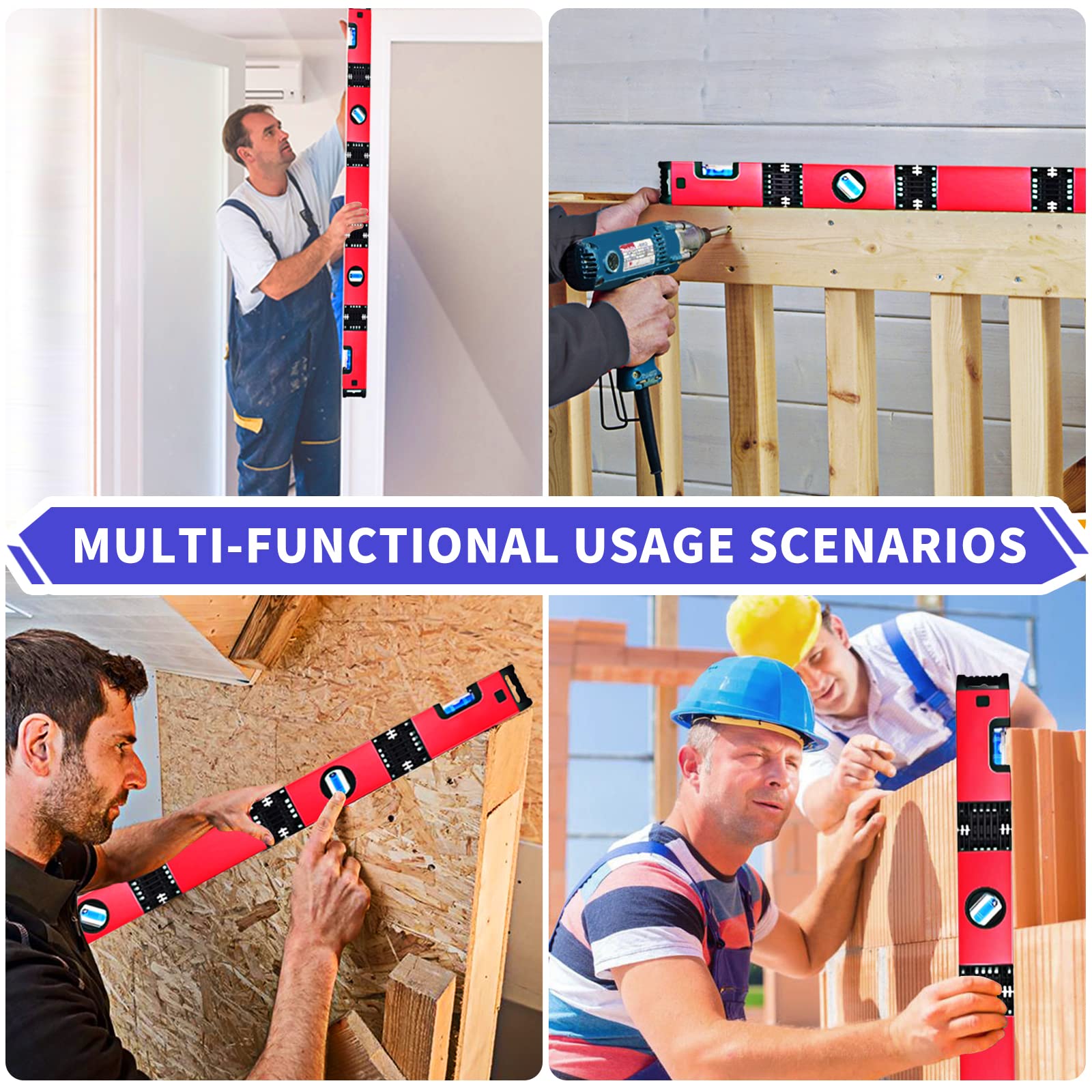 28 Inch Multi-Function Foldable Level - 4 Easy-Read Bubbles for 45/90/180 Degree Angles | Precision Measuring Tool for Carpenters, Woodworkers & Metal Fabricators | Perfect for DIY Projects, Home Renovation & Construction Work