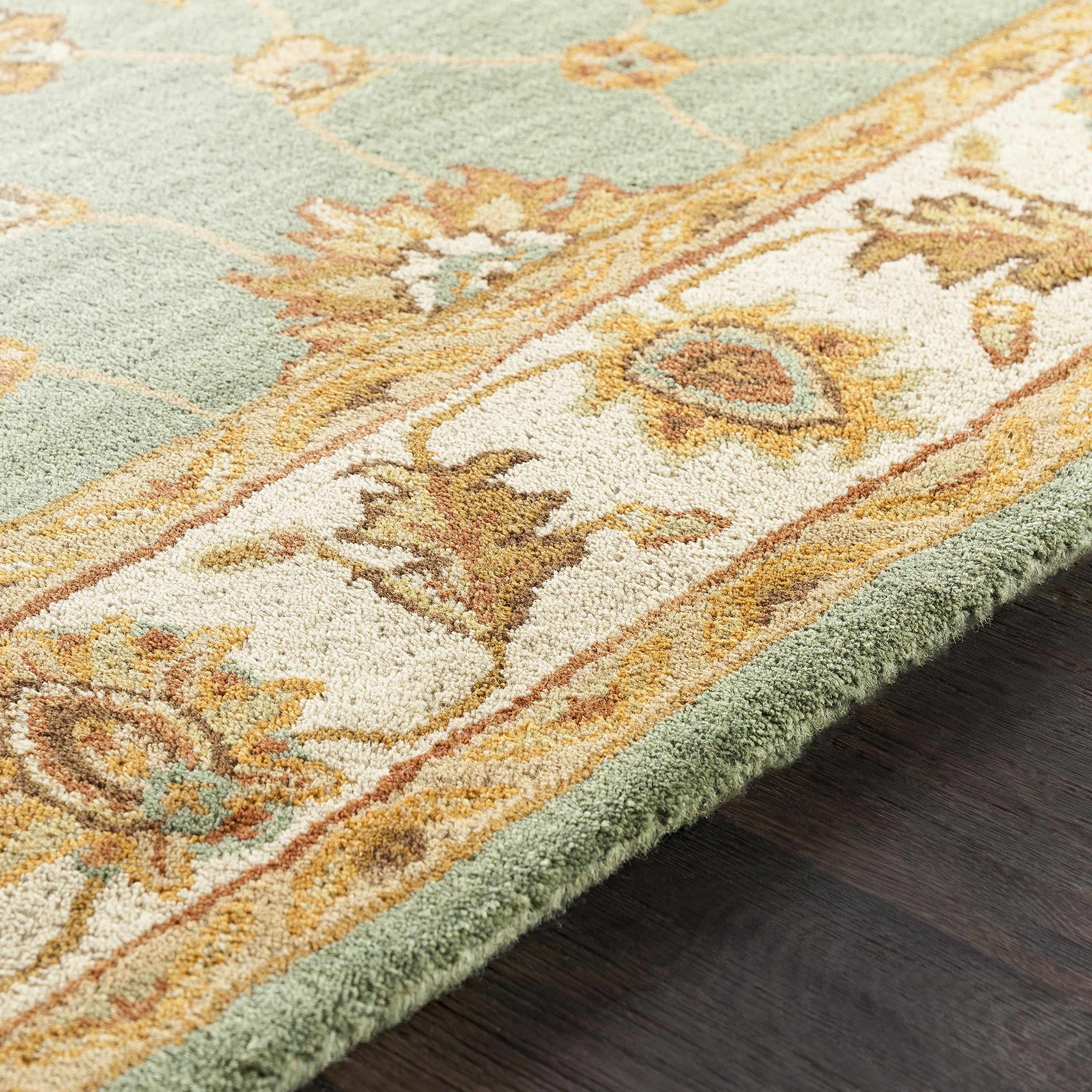 Hauteloom Lagrange Wool Area Rug for Living Room & Bedroom - Traditional Design in Green, Beige, Red - 8' Round - Soft & Durable Floor Decor for Home Comfort