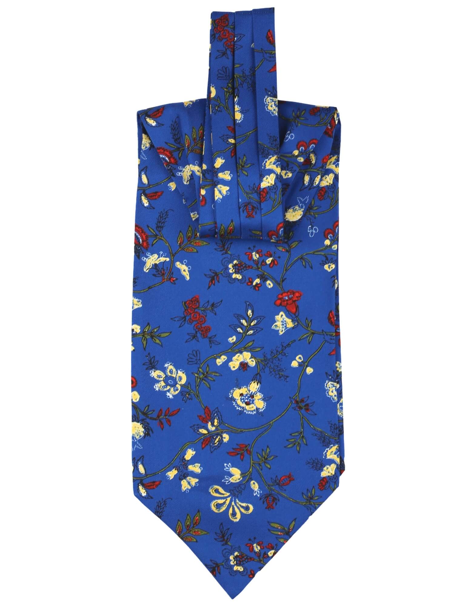 DÉCLIC Staveley Floral Ascot Tie for Men - Elegant Blue Silk Necktie - Perfect for Weddings, Formal Events & Business Meetings