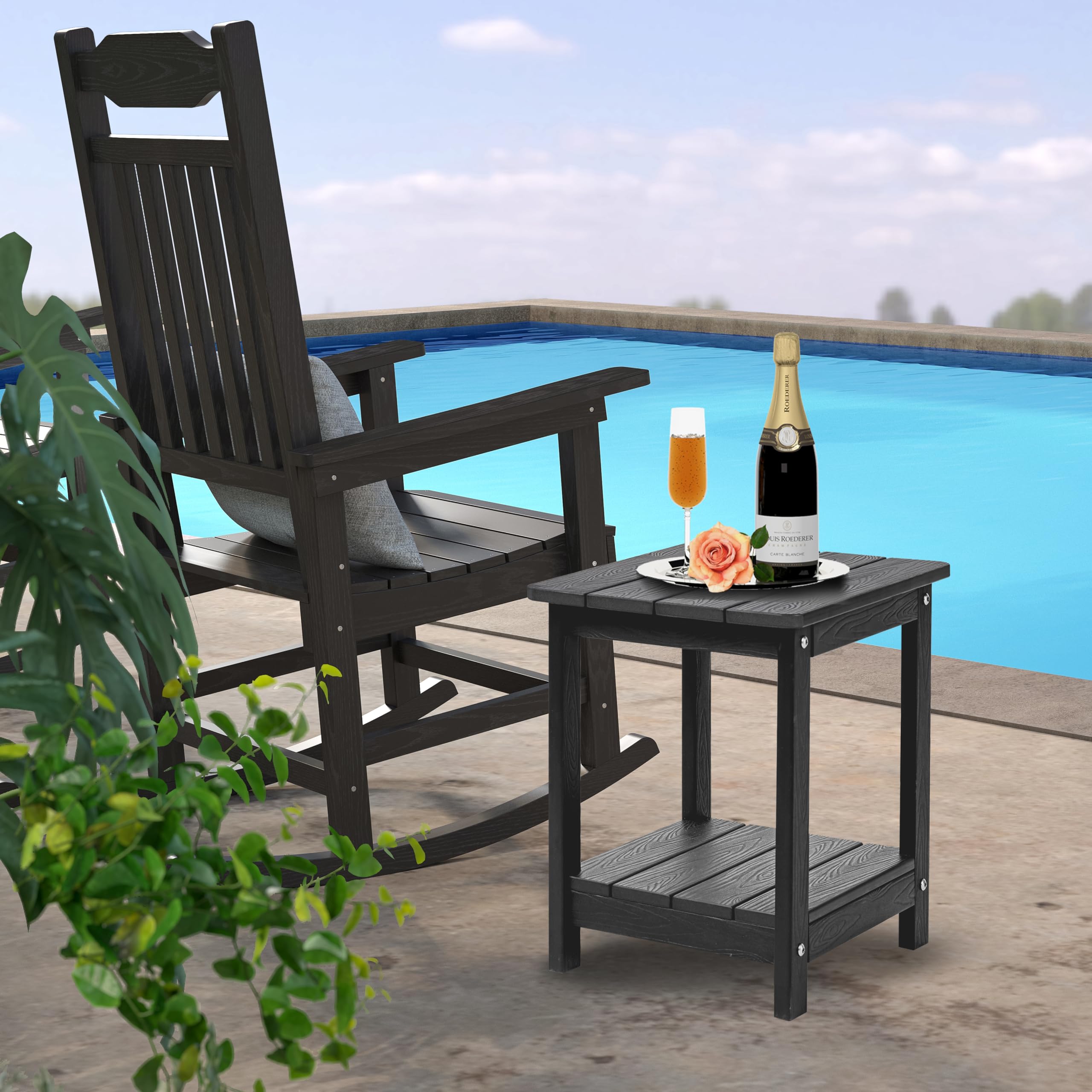 All-Weather Resistant HDPS Poly Outdoor Rocking Chair - 350 lbs Weight Capacity, Durable Front Porch Rocker for Patio, Garden & Indoor Use - Black
