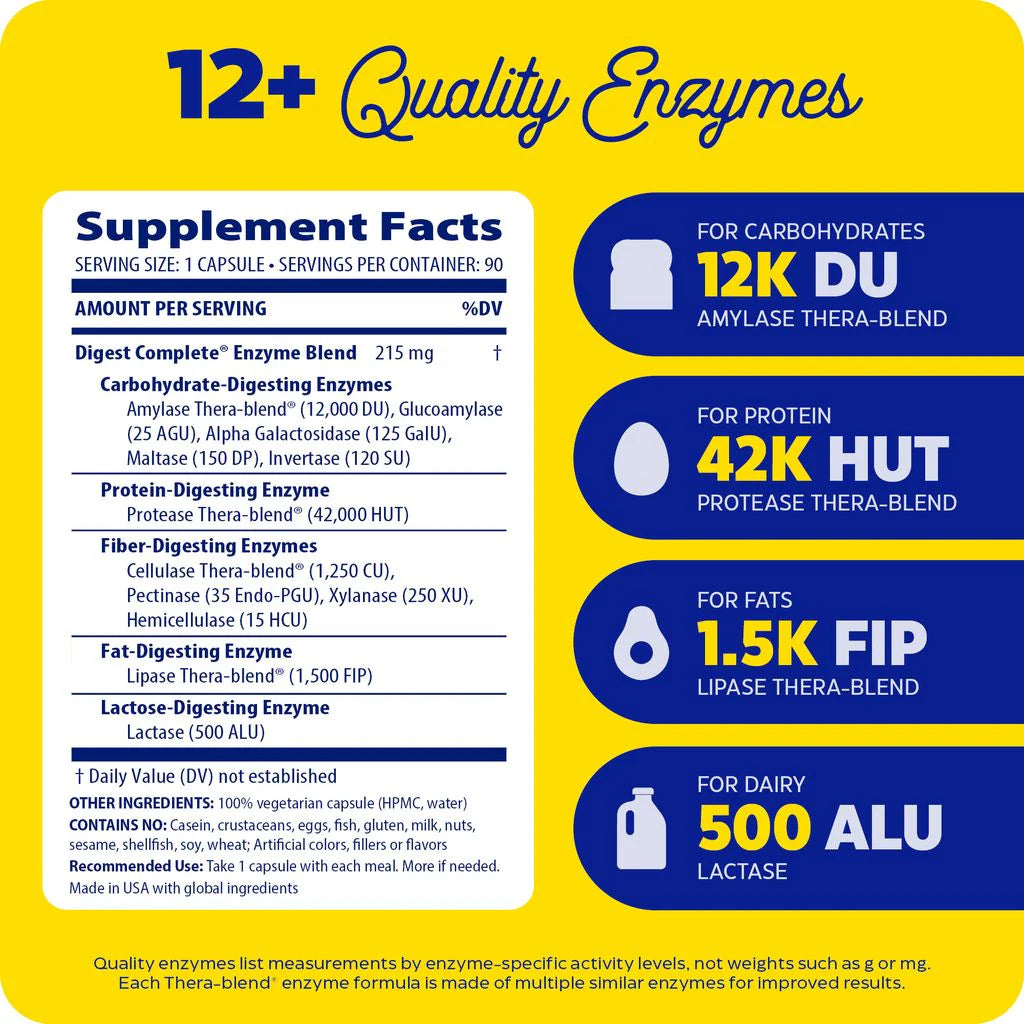 Enzymedica Digest Complete - High Potency Digestive Enzymes for Gut Health & Bloating Relief - Supports Digestion of Carbs, Proteins & Fats - Ideal for Meals, Travel & Digestive Comfort