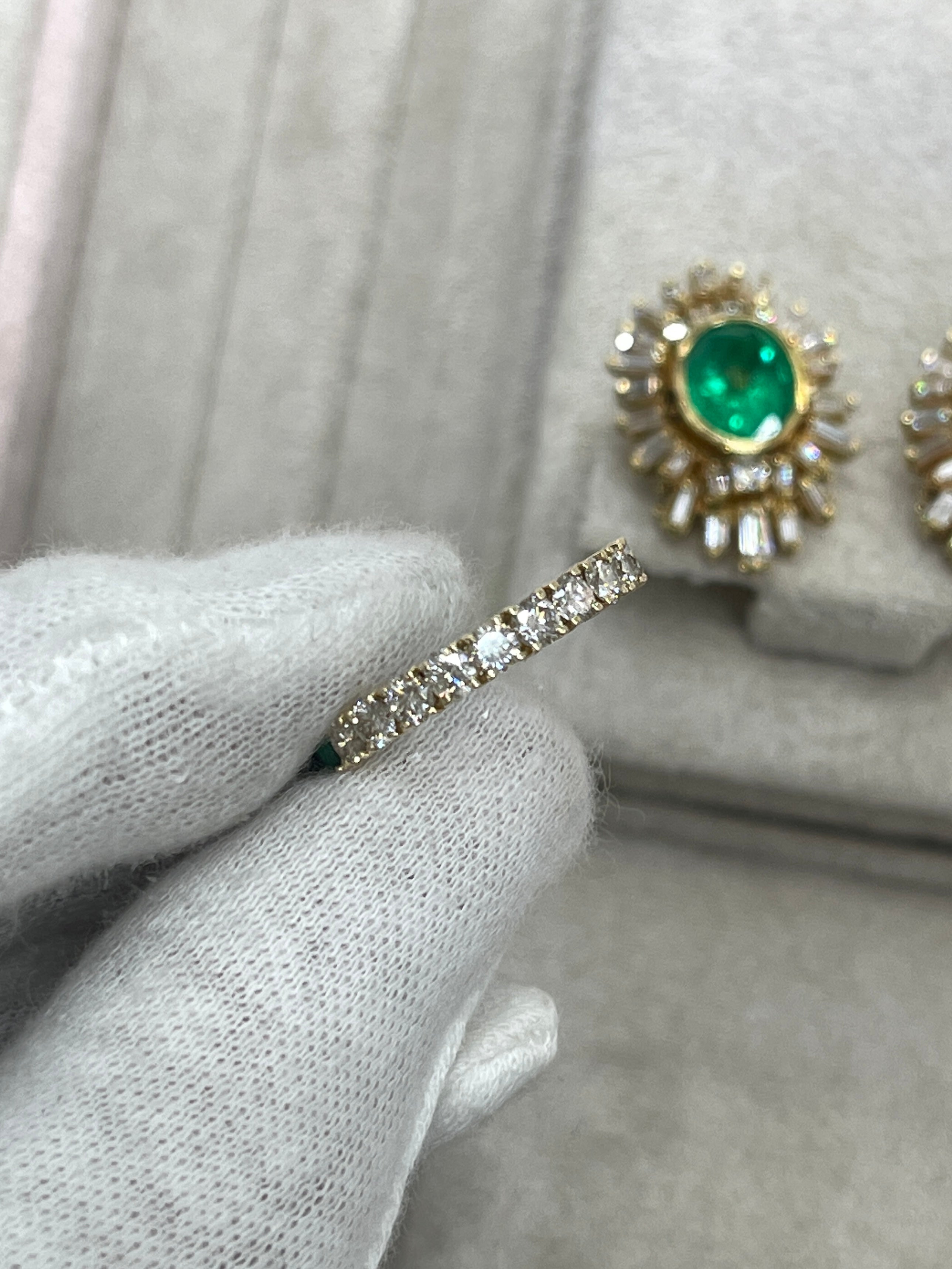 14K Gold Half Round Emerald & Diamond Eternity Band Ring - Size 7 | Wedding, Anniversary, Engagement Jewelry Gift for Women