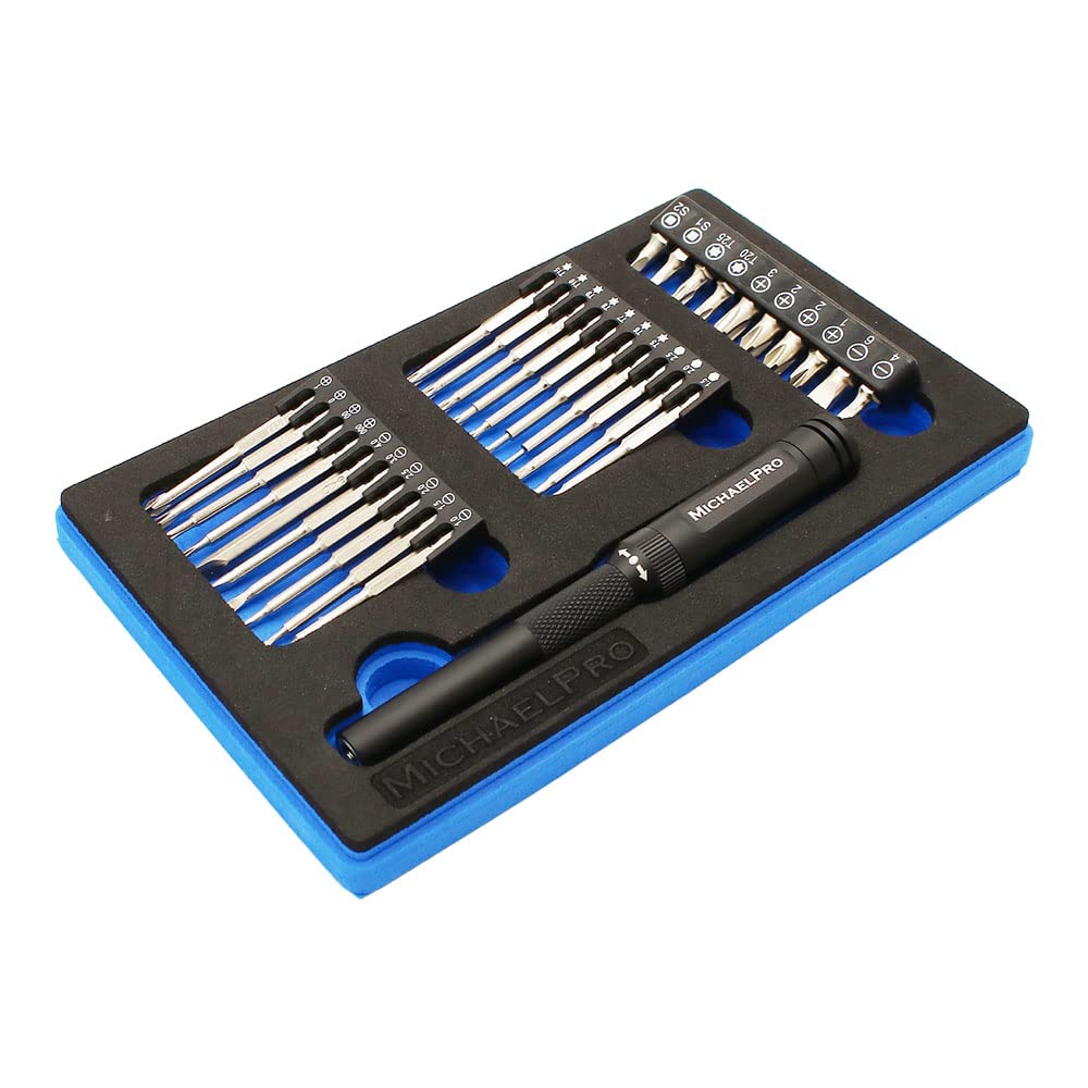 MichaelPro MP002026 Ratcheting Precision Screwdriver Set with 31-Piece Bits | 30-Tooth Two-Way Full Aluminum Handle | Professional Tool for Electronics, Jewelry & Small Appliance Repair