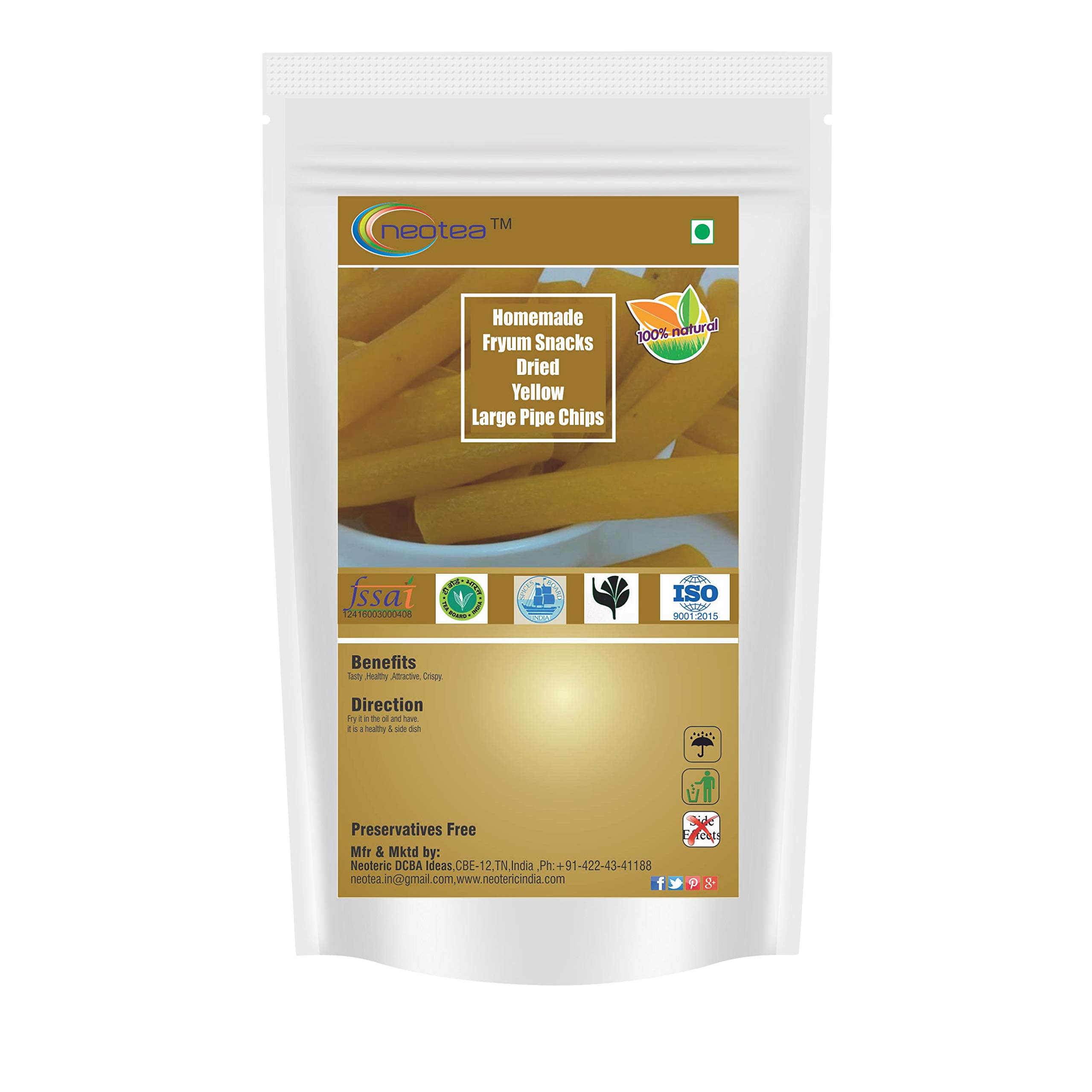 Neotea Homemade Fryum Snacks - Crunchy Dried Yellow Large Pipe Chips, 250g | Perfect for Parties, Movie Nights & Healthy Snacking