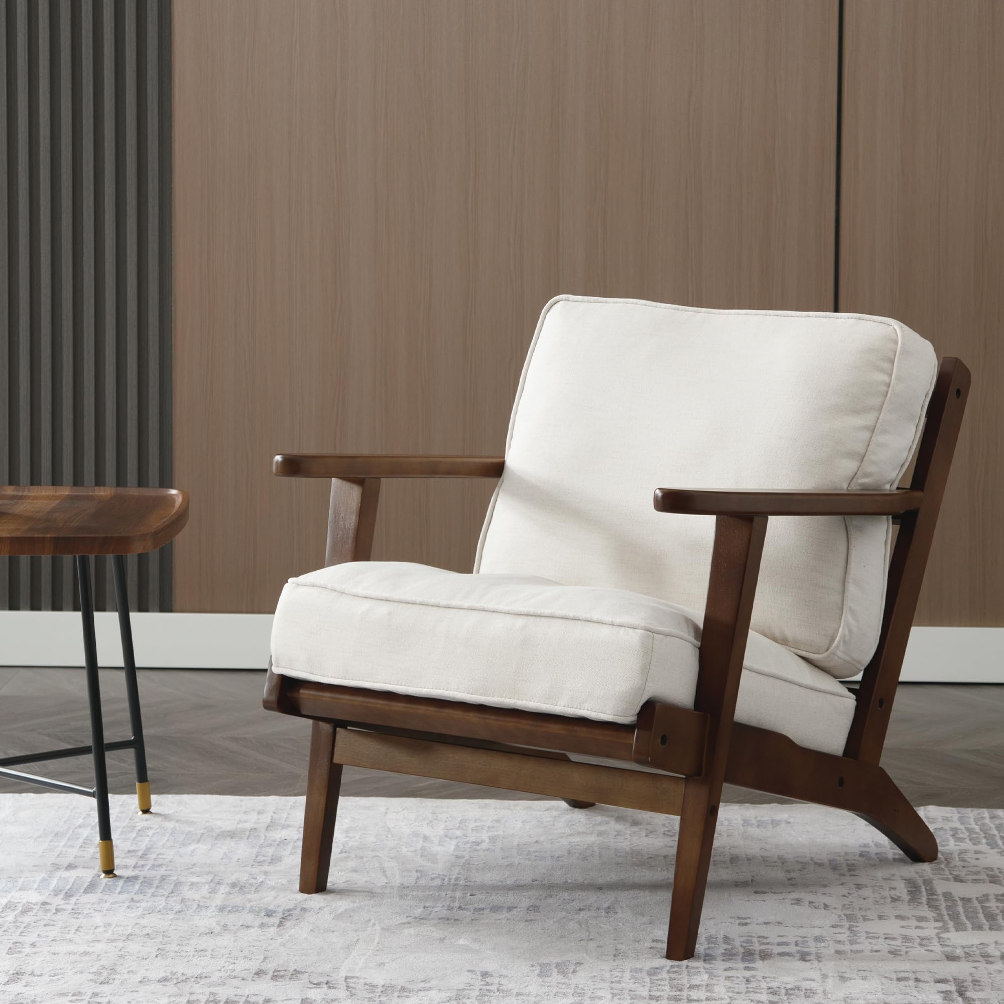 Mid-Century Modern Accent Chairs Set of 2 - Linen Upholstered Living Room Armchairs with Solid Wood Frame (Beige) - Perfect for Bedroom, Reading Nook & Lounge Relaxation